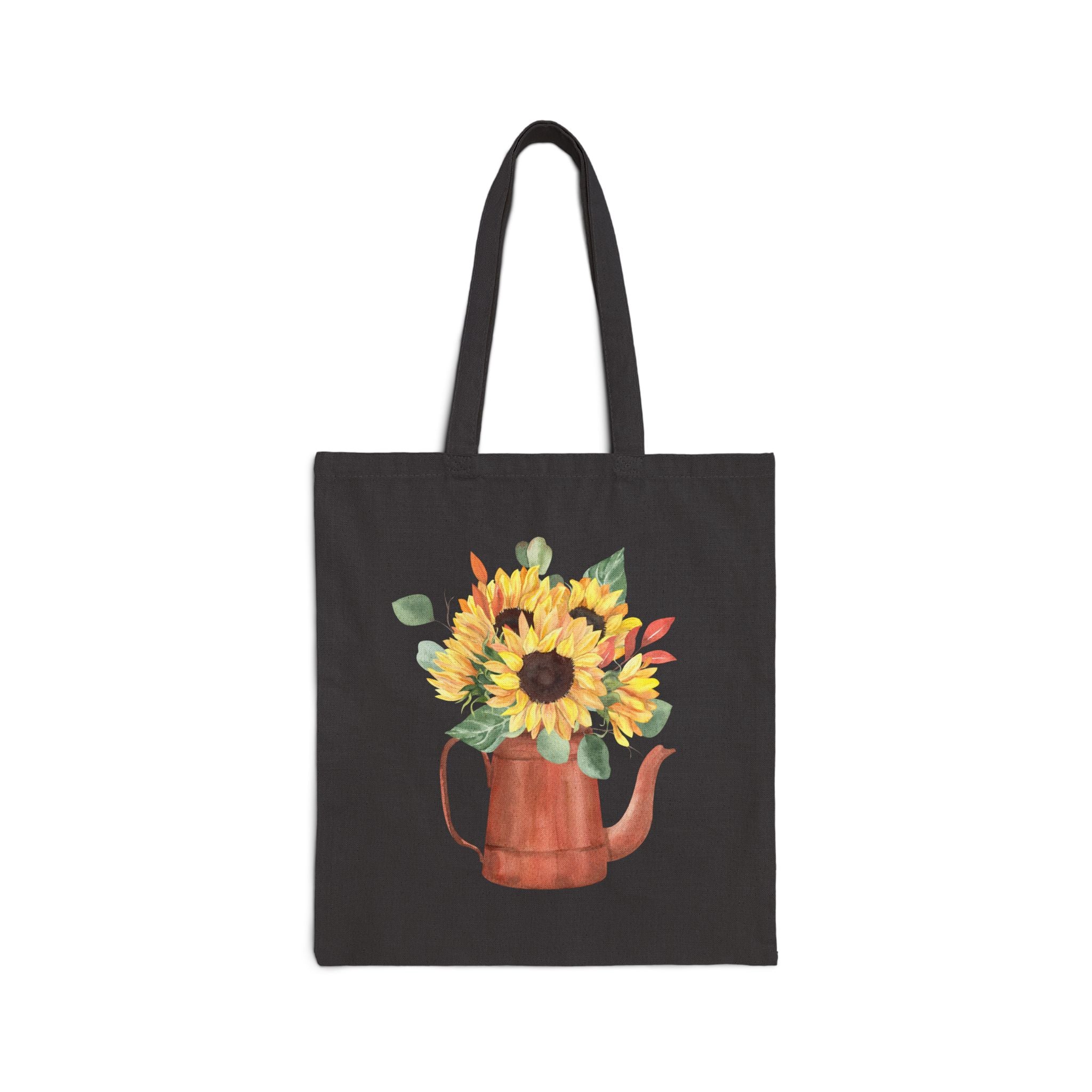 Sunflower Teapot Canvas Tote Bag — Floral Farmer's Market Grocery Tote