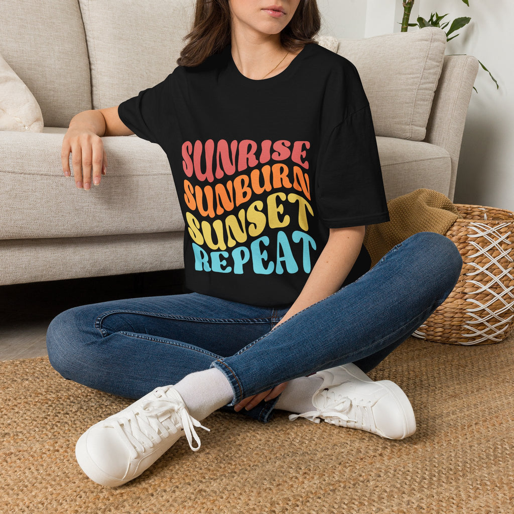 Sunrise Sunburn Sunset Repeat Text Printed T-Shirt