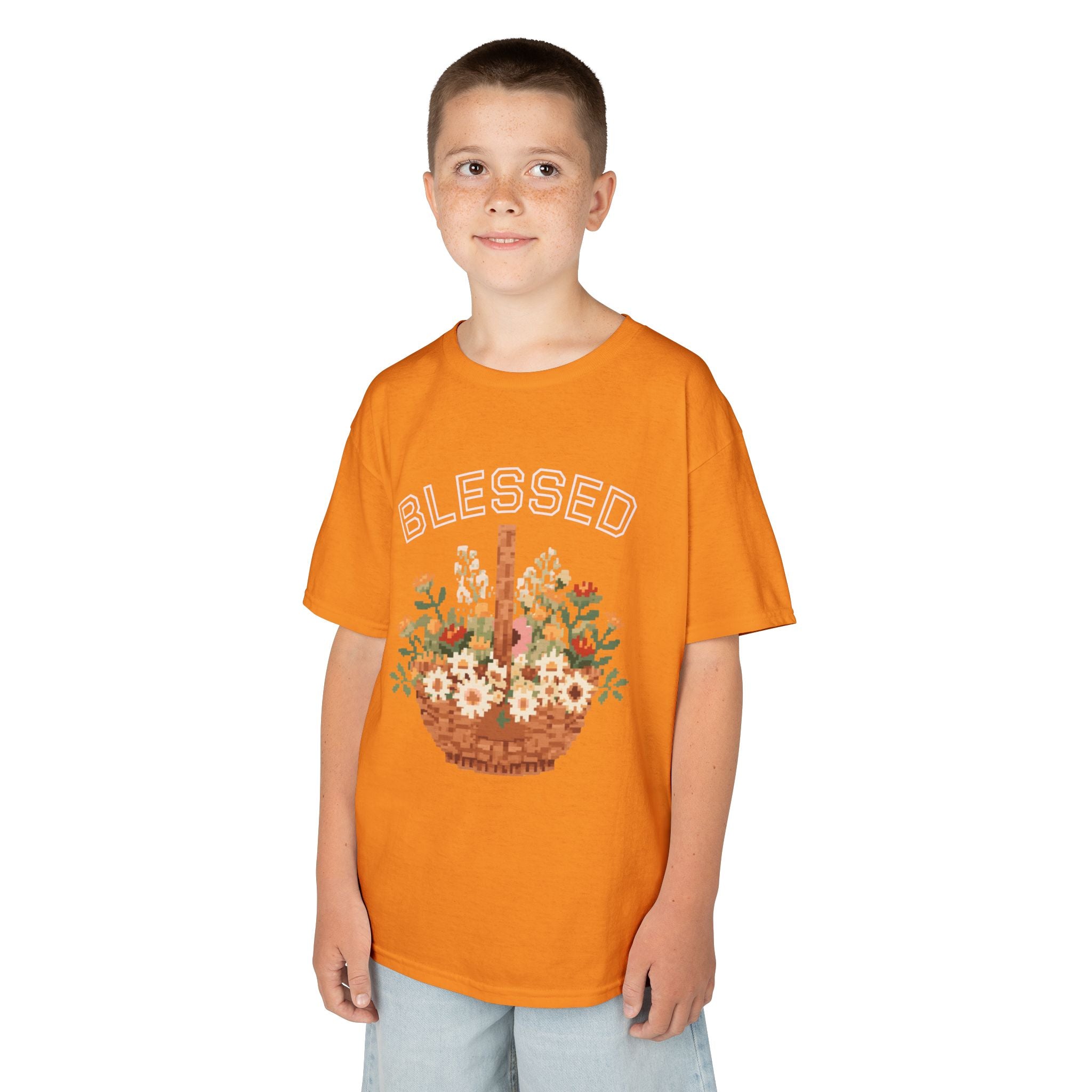 Kids 'Blessed' Floral Basket Tee — Cute Spring Youth T-Shirt