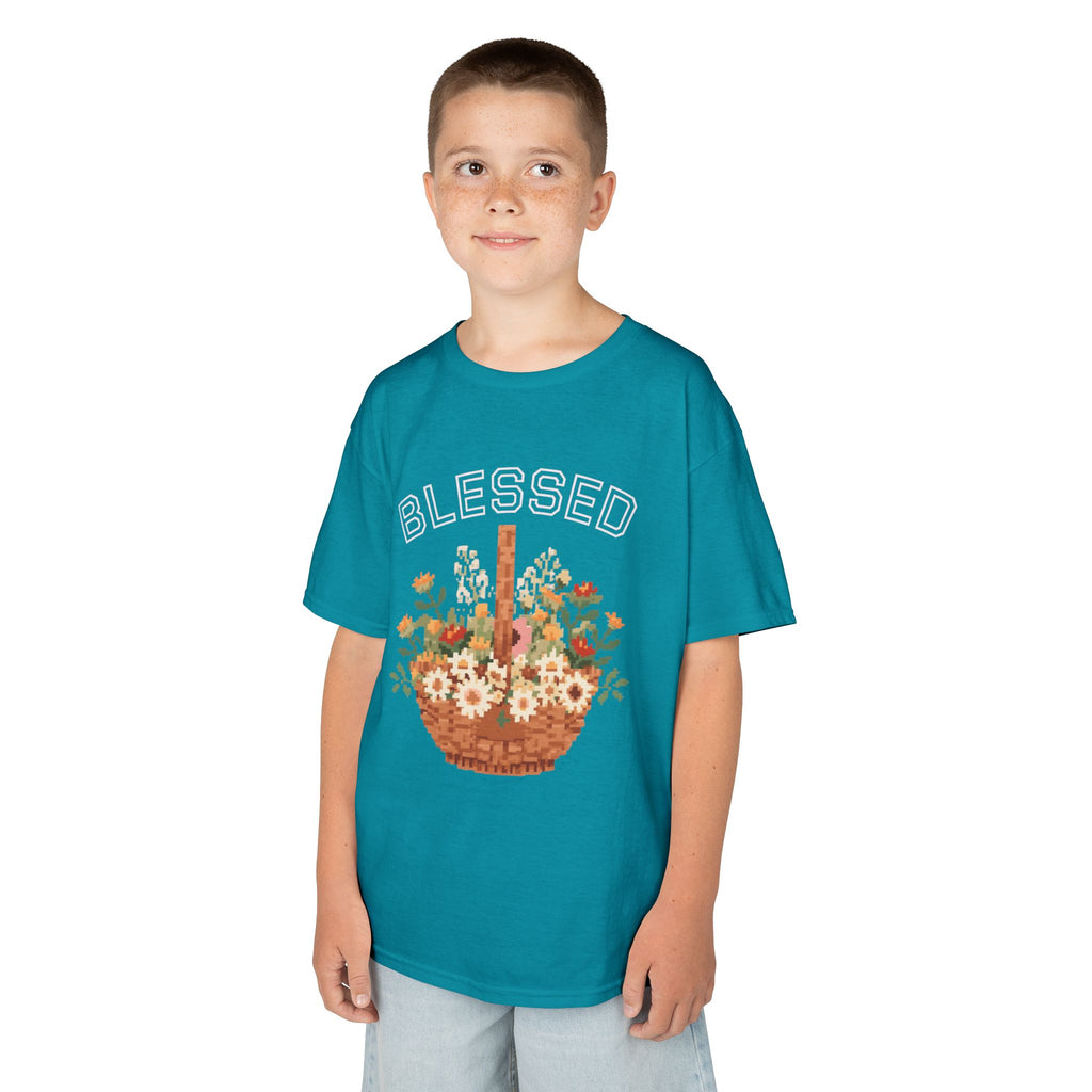 Kids 'Blessed' Floral Basket Tee — Cute Spring Youth T-Shirt