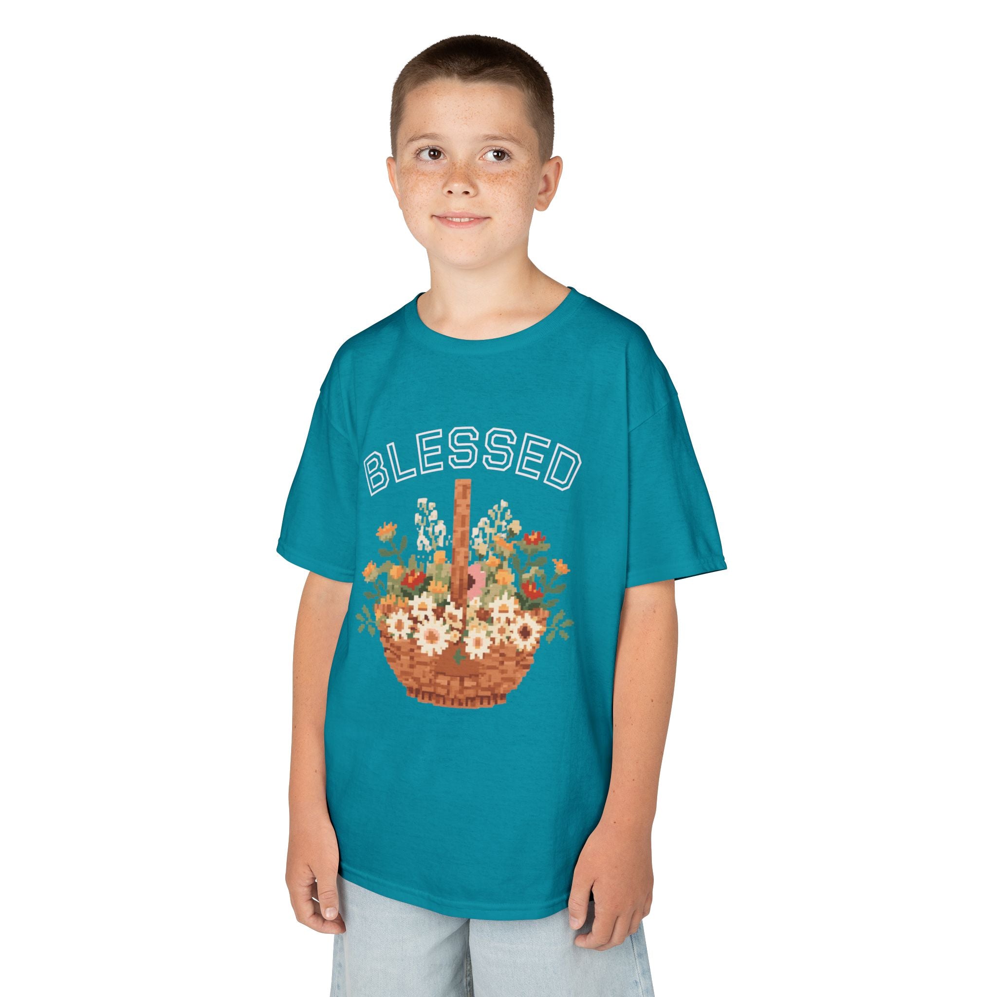 Kids 'Blessed' Floral Basket Tee — Cute Spring Youth T-Shirt