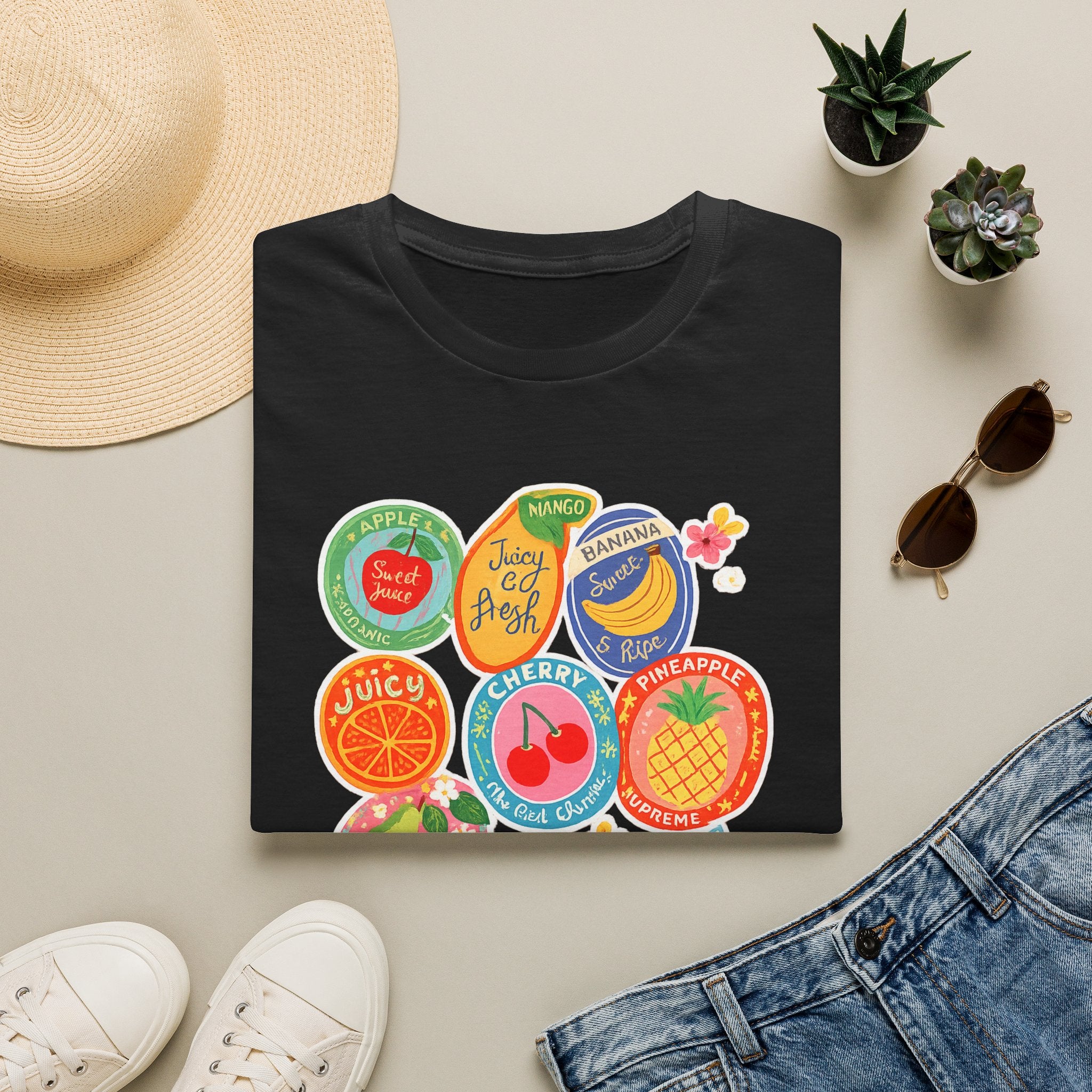 Fruit Label Graphic T-Shirt — Vintage Tropical Citrus Badges Tee