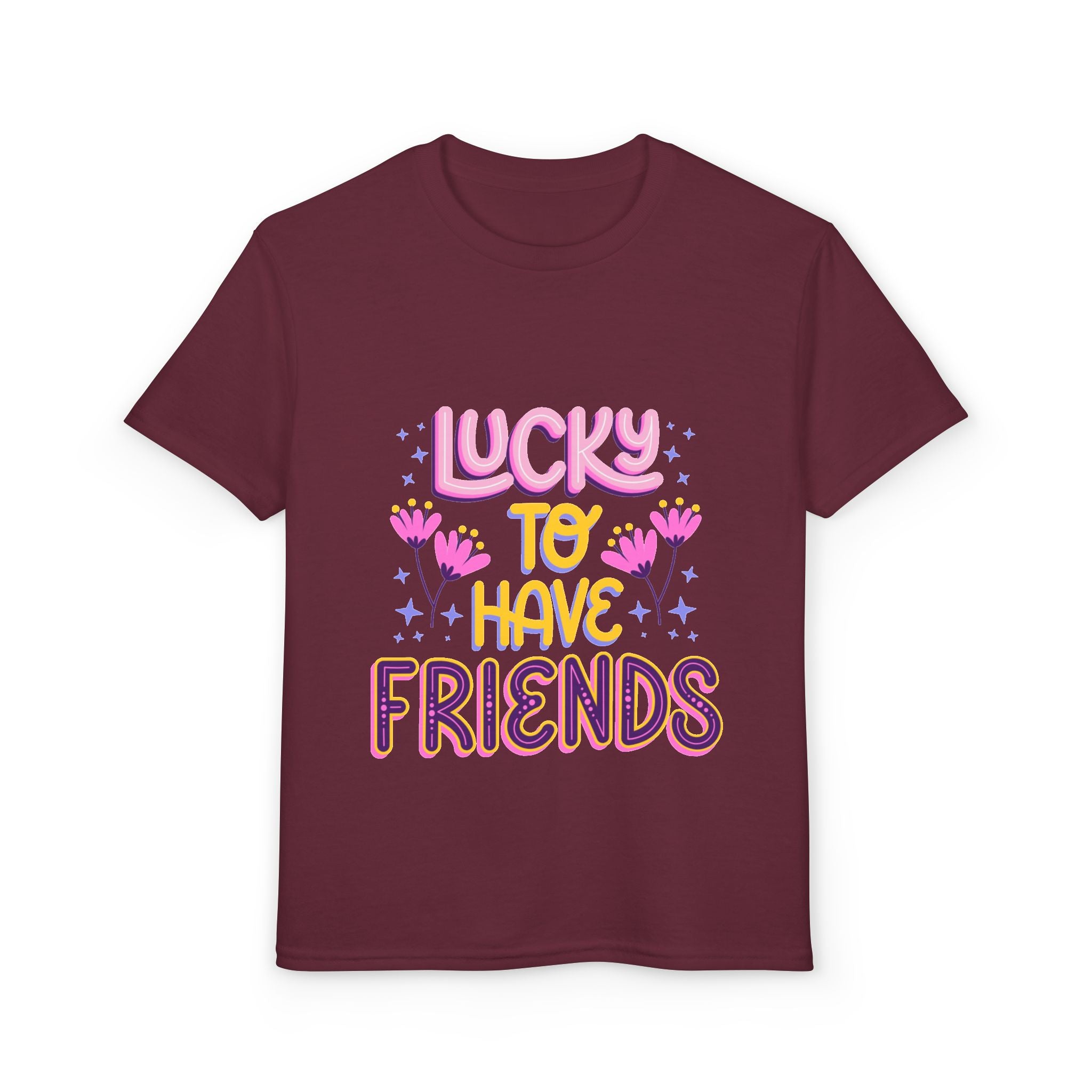 Youth T-Shirt — "Lucky to Have Friends" Cute Floral Friendship Tee