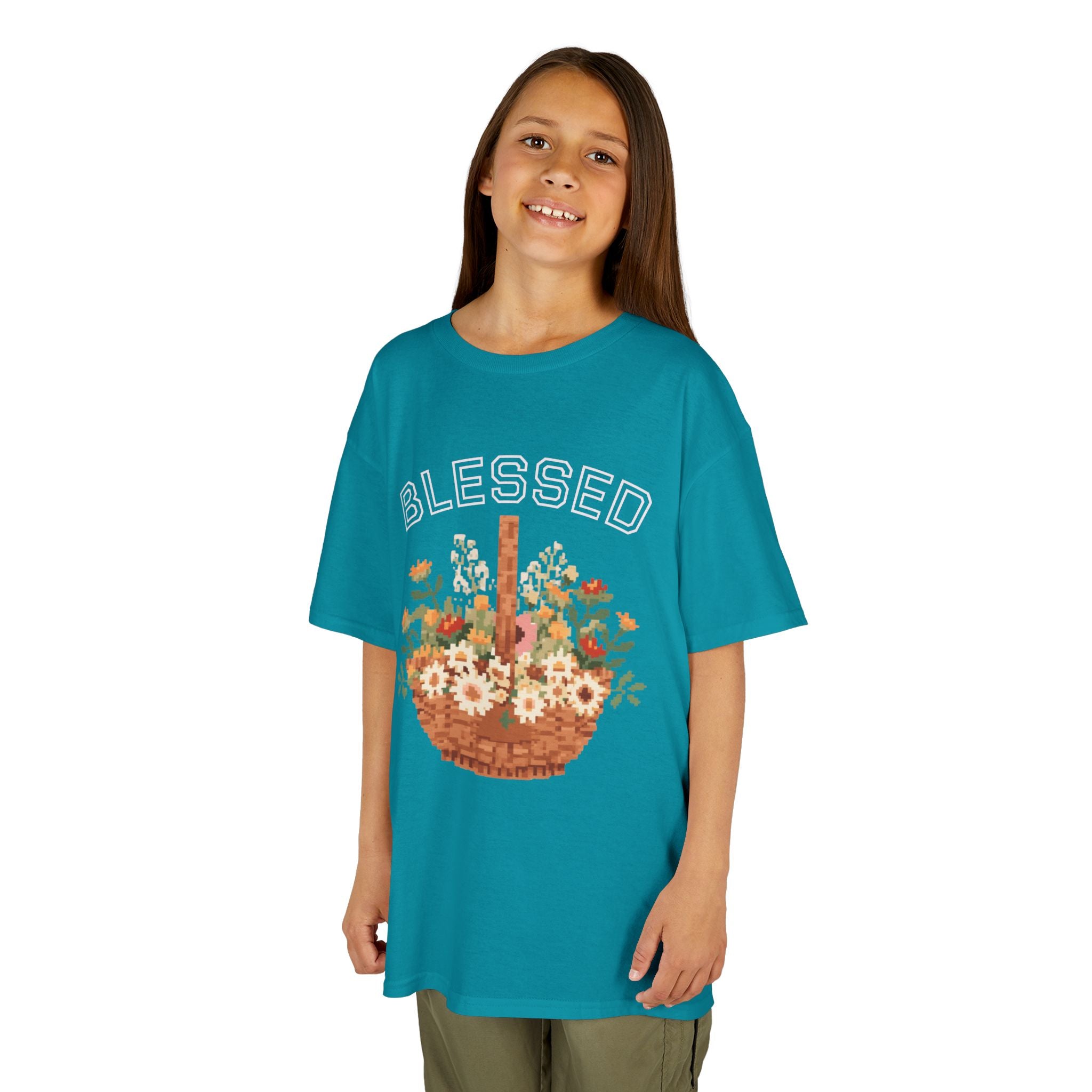 Kids 'Blessed' Floral Basket Tee — Cute Spring Youth T-Shirt