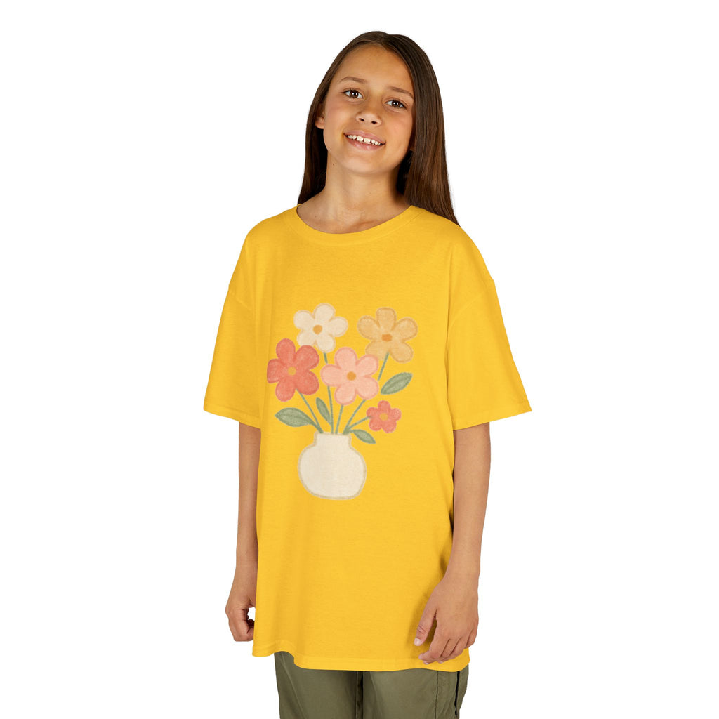 Kids Floral Vase Tee — Cute Retro Flower Graphic Shirt for Children