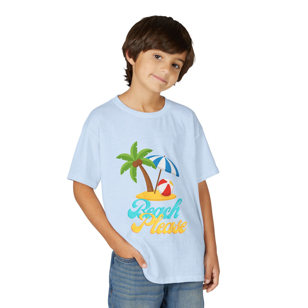 Youth Beach Please T-Shirt — Kids Summer Palm Tree & Umbrella Tee