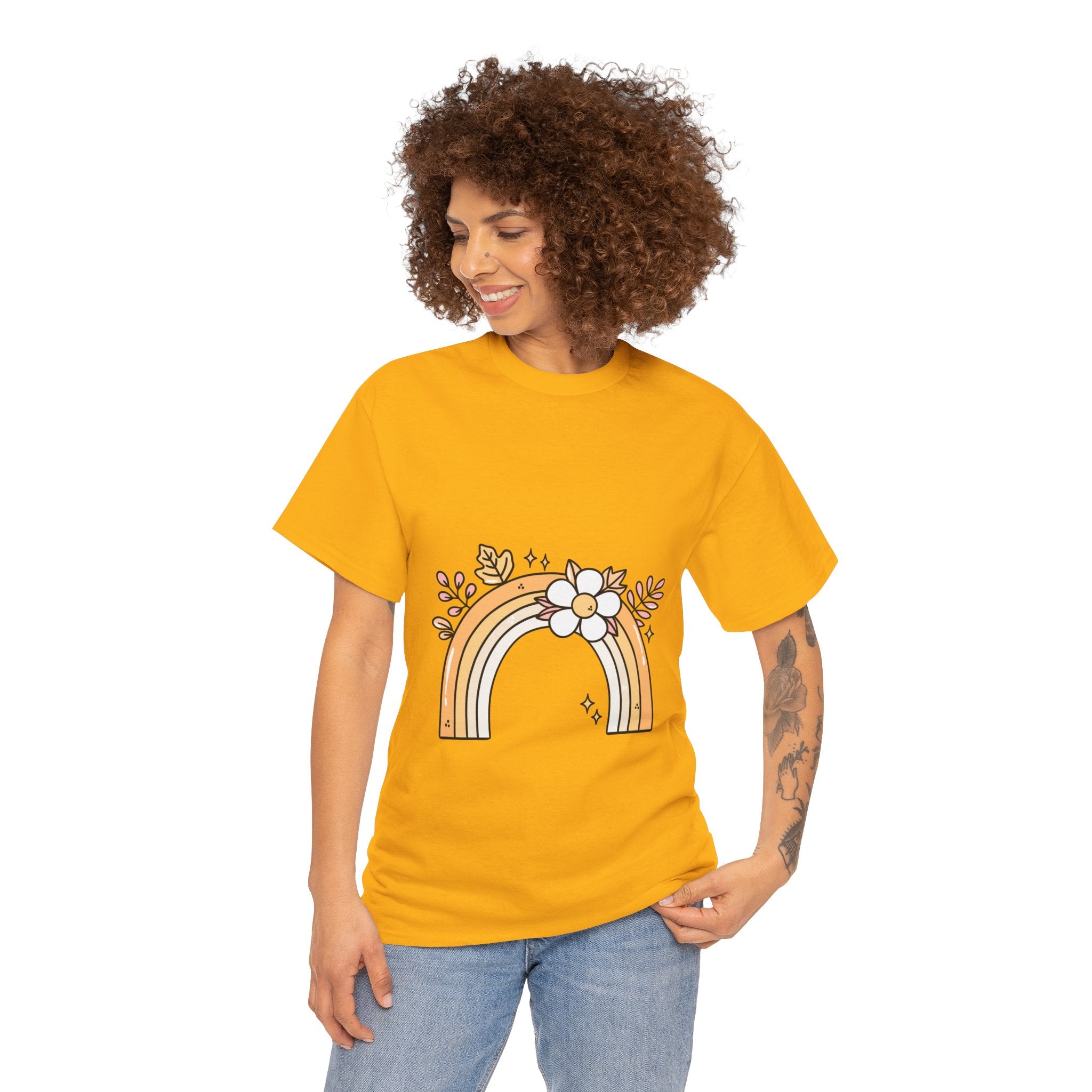 Cute Floral Rainbow Tee — Boho Daisy Rainbow Graphic T-Shirt