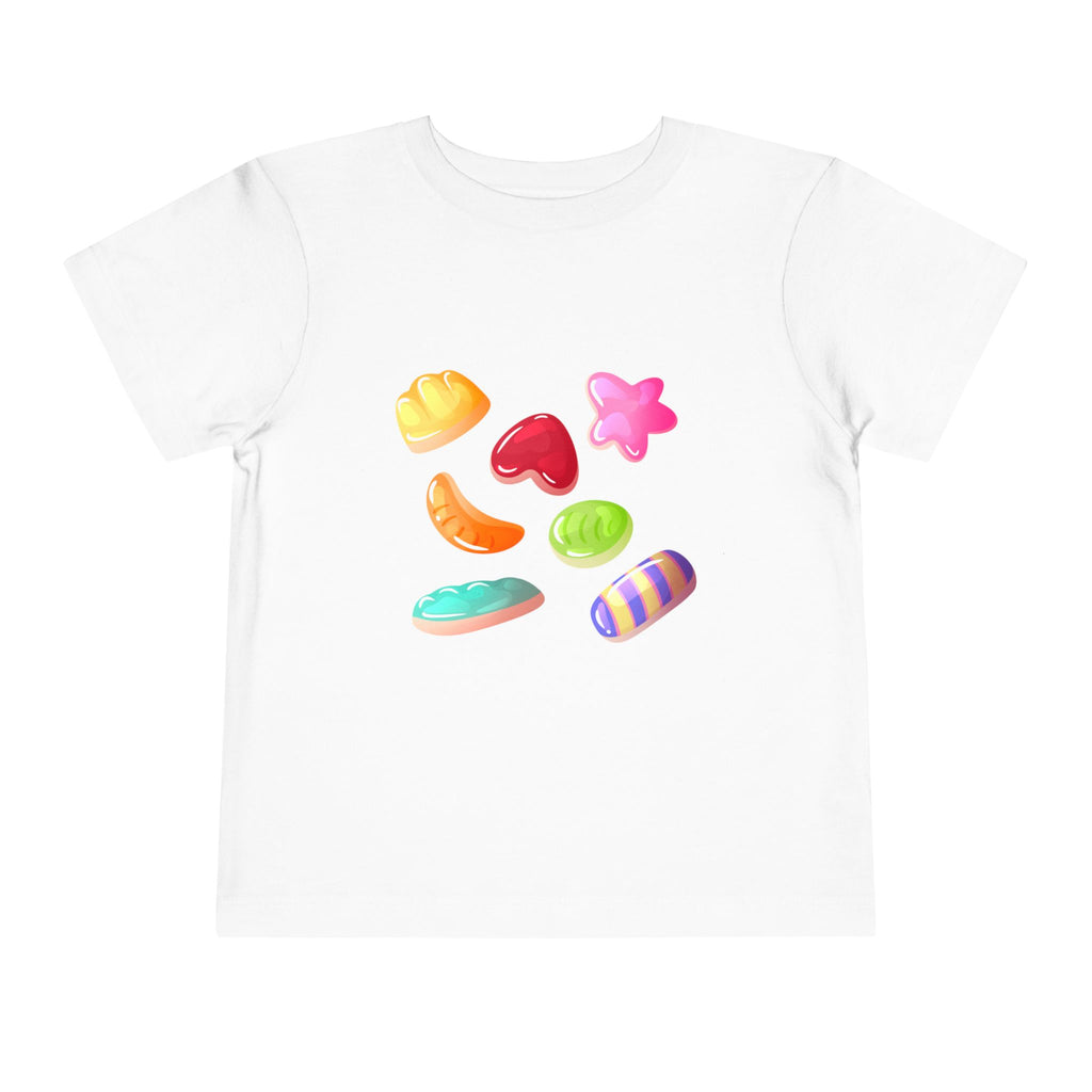 Toddler Candy Shapes Tee — Colorful Candy Heart Star Graphic Shirt for Kids