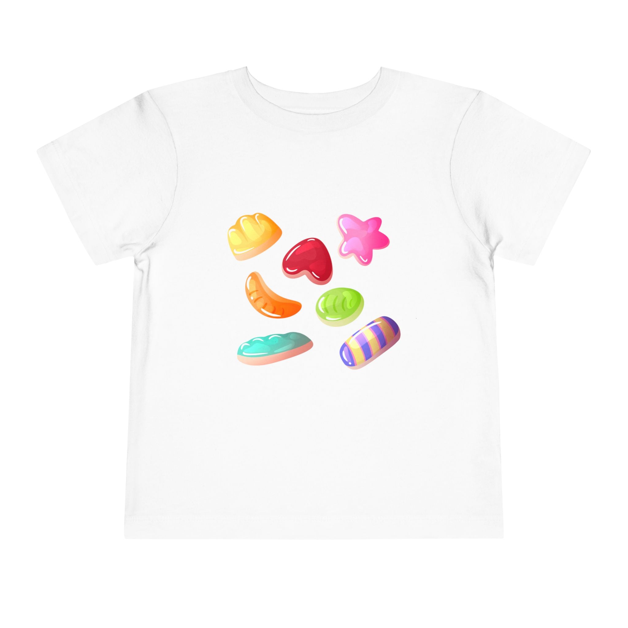Toddler Candy Shapes Tee — Colorful Candy Heart Star Graphic Shirt for Kids