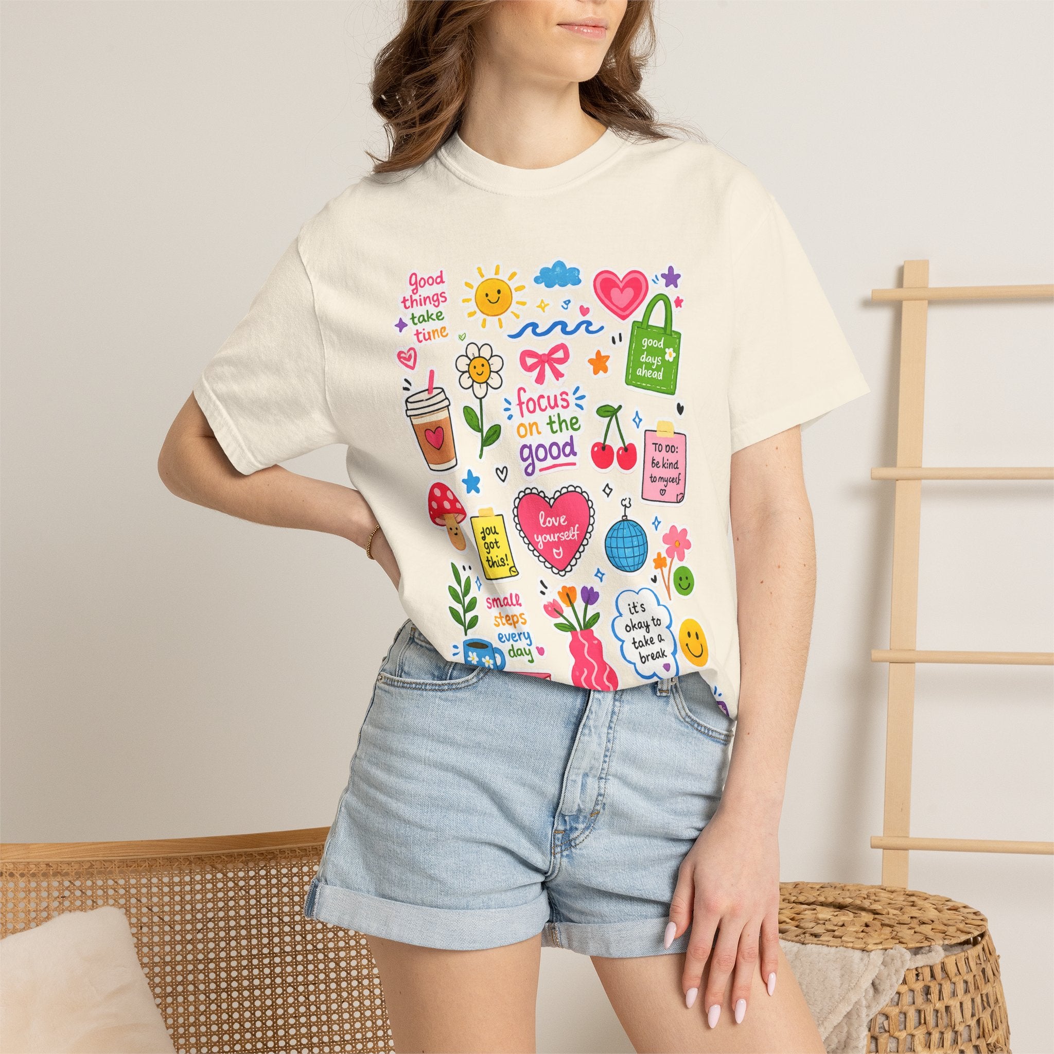 Positive Doodles Graphic T-Shirt — "Focus on the Good" Inspirational Tee