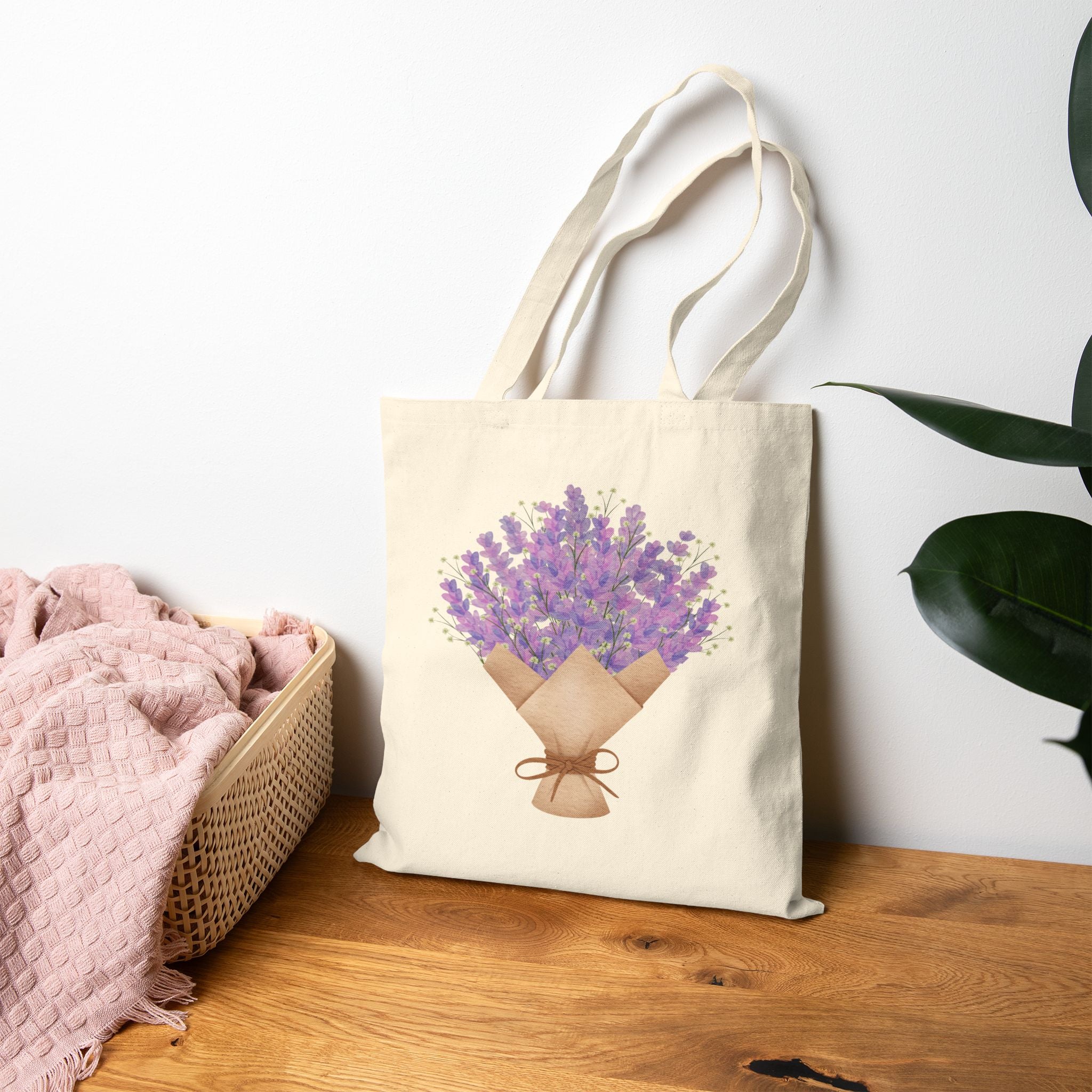 Lavender Flowers Bouquet Canvas Tote — Floral 100% Cotton Tote Bag