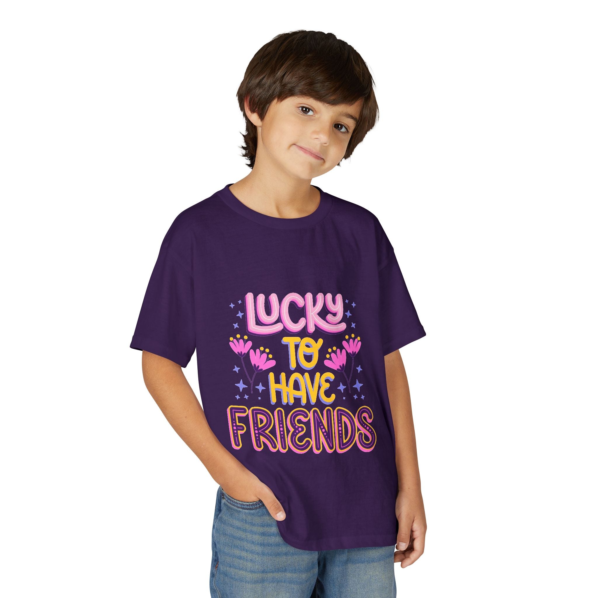 Youth T-Shirt — "Lucky to Have Friends" Cute Floral Friendship Tee