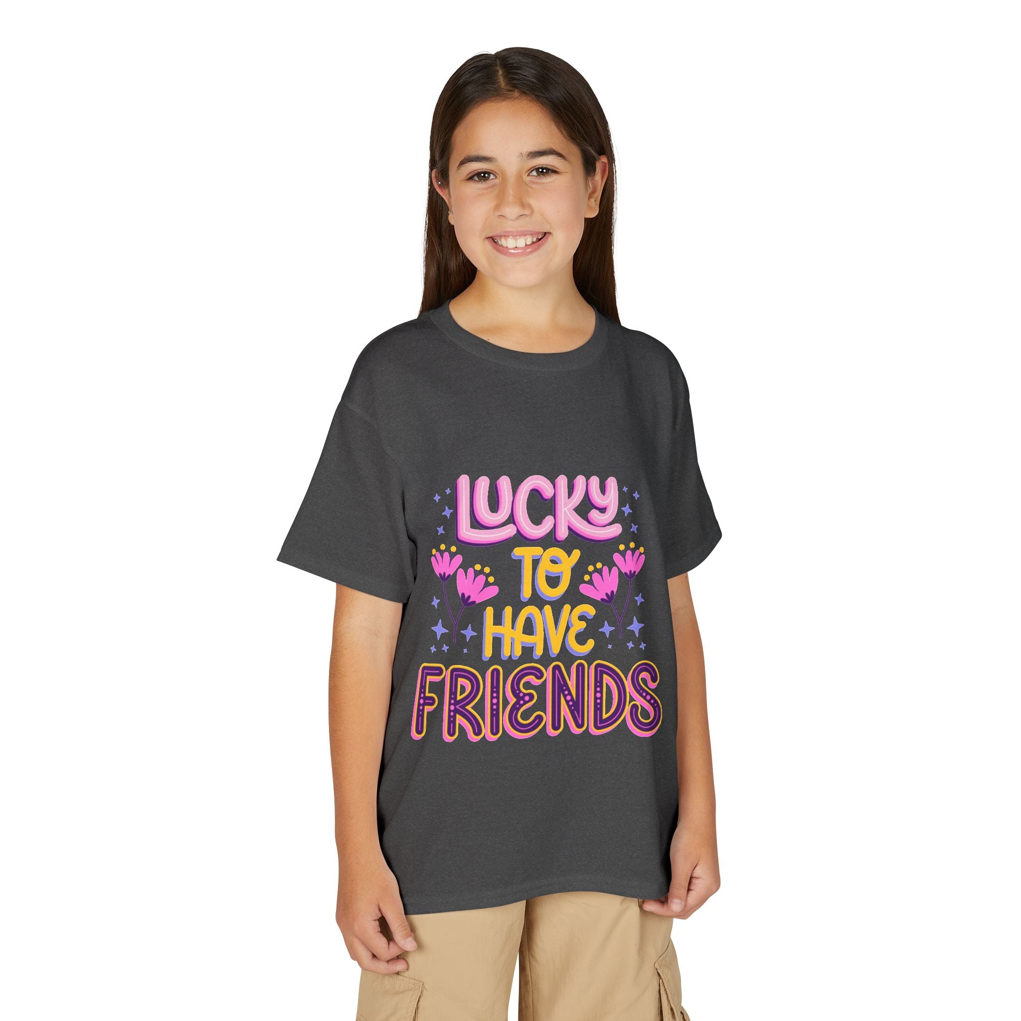 Youth T-Shirt — "Lucky to Have Friends" Cute Floral Friendship Tee
