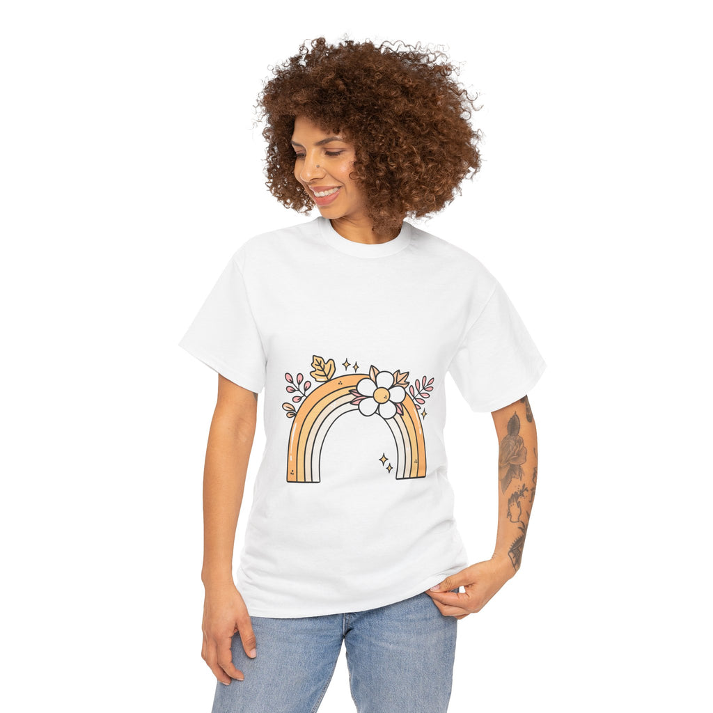 Cute Floral Rainbow Tee — Boho Daisy Rainbow Graphic T-Shirt