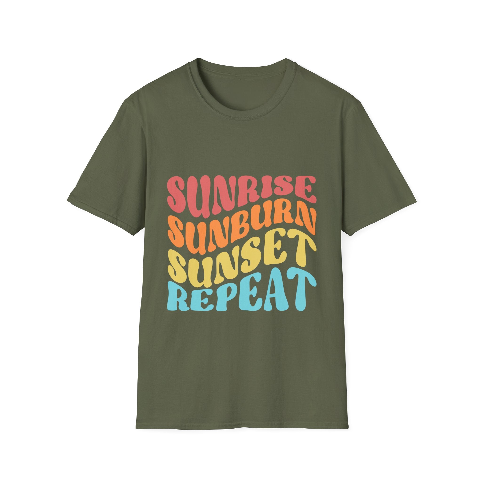 Sunrise Sunburn Sunset Repeat Text Printed T-Shirt