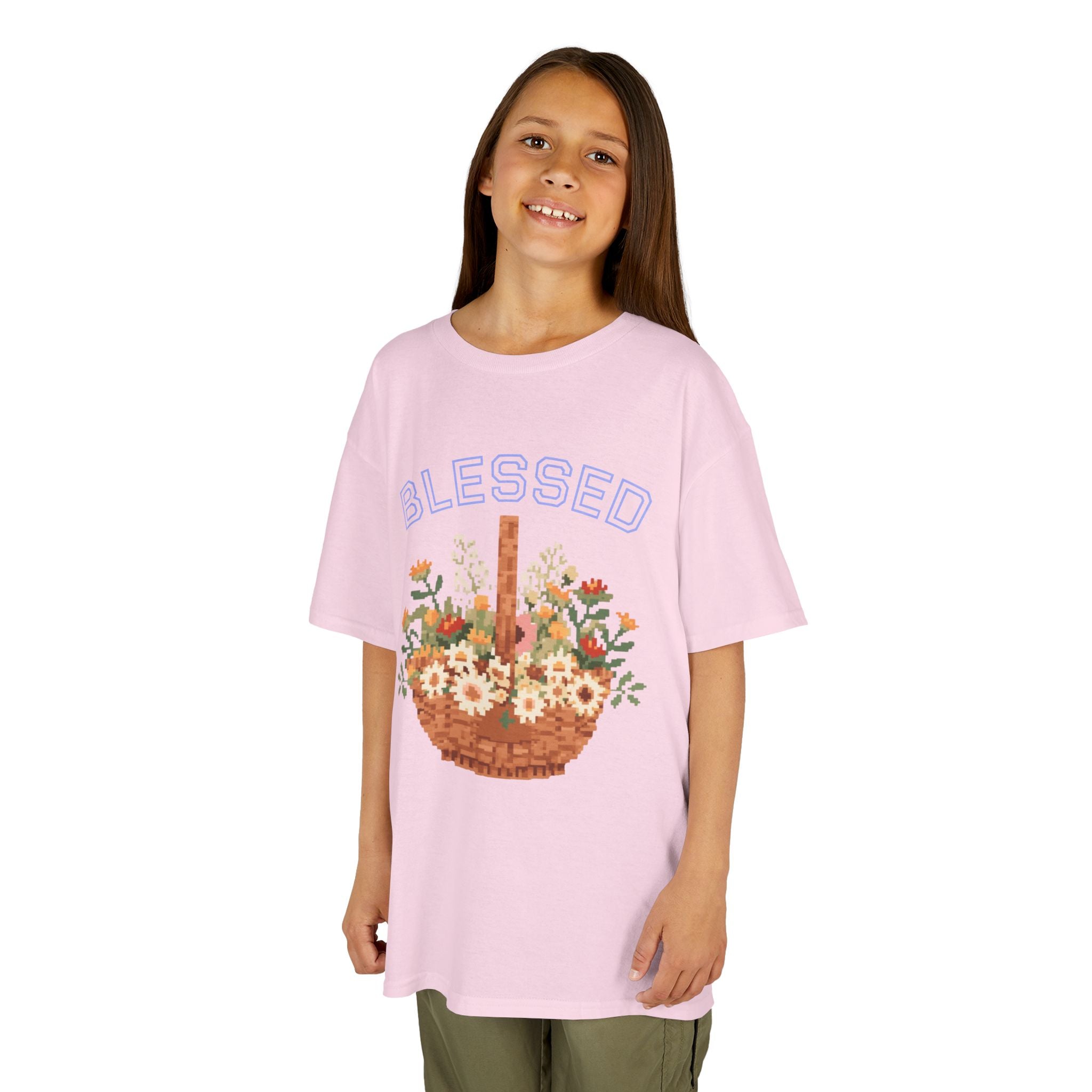 Kids 'Blessed' Floral Basket Tee — Cute Spring Youth T-Shirt