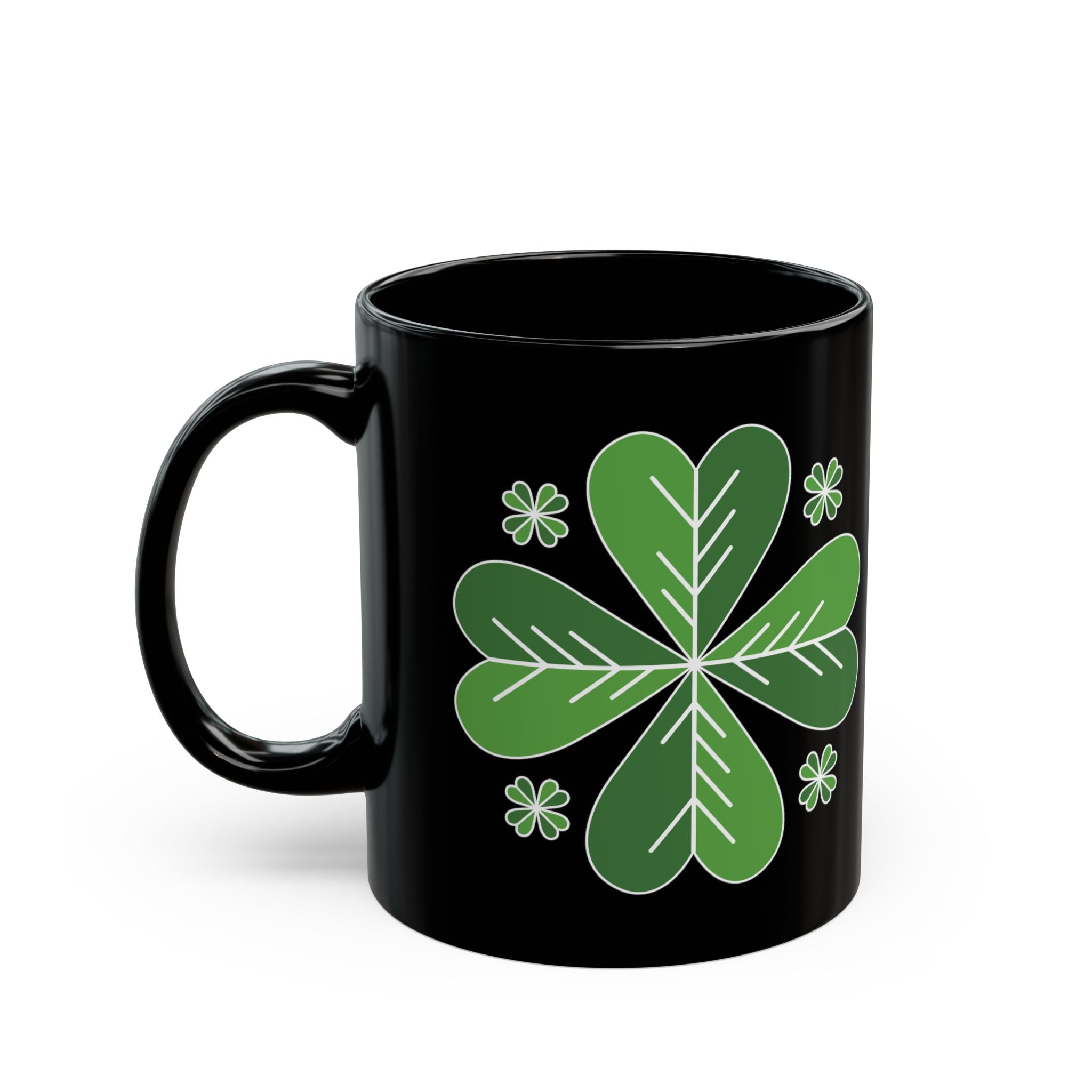 St. Patrick’s Day Green Four-Leaf Clover Mug — Lucky Shamrock Coffee Cup (11oz/15oz)