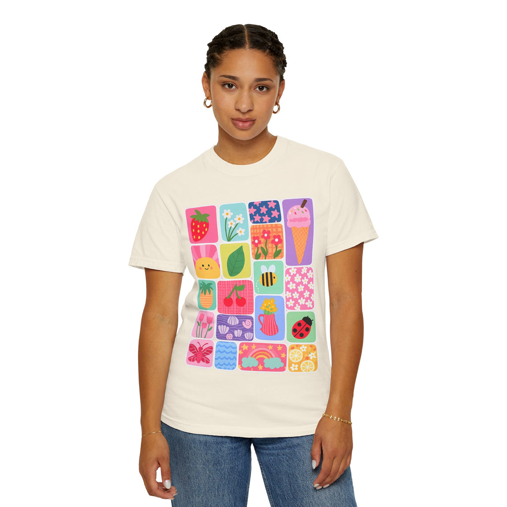 Retro Cute Icons Summer T-Shirt — Colorful Illustration Tee