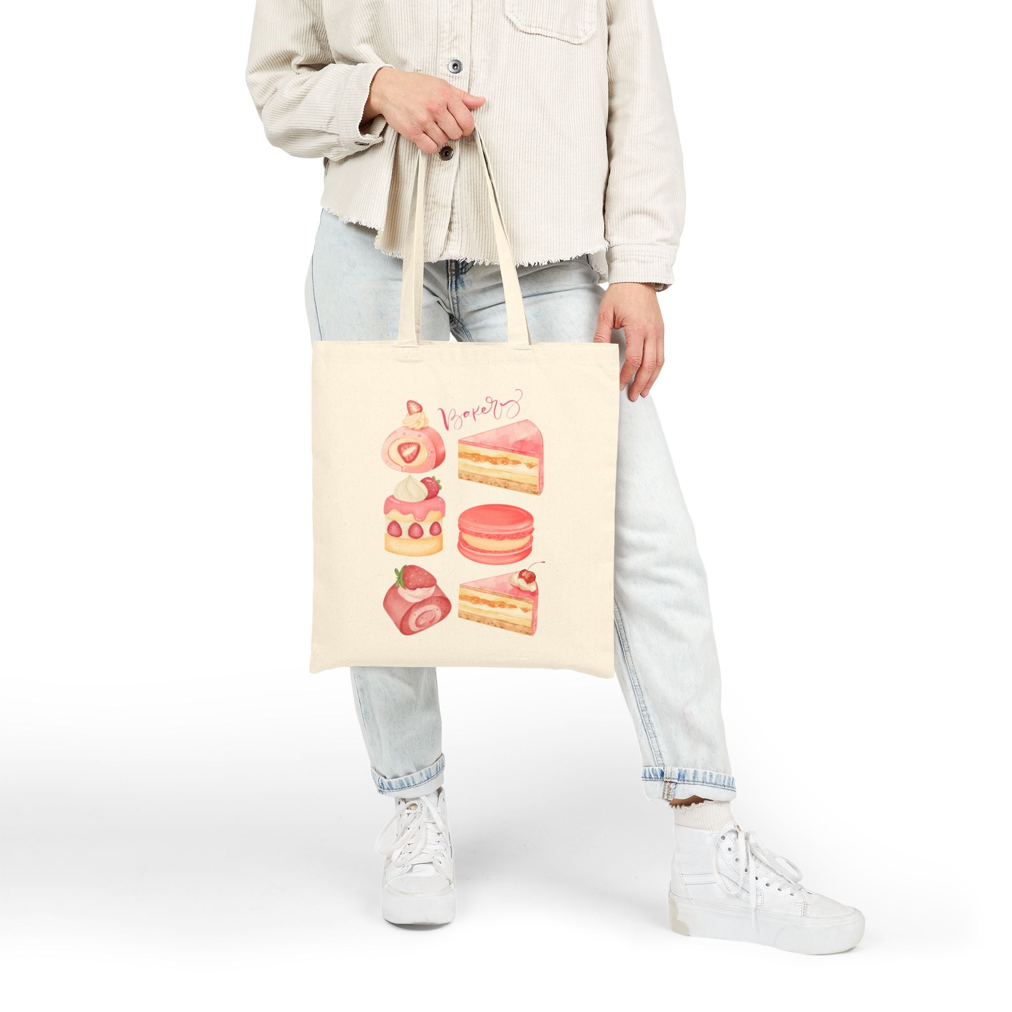 Strawberry Pastel Desserts Canvas Tote — Cute Pink Cakes & Macarons