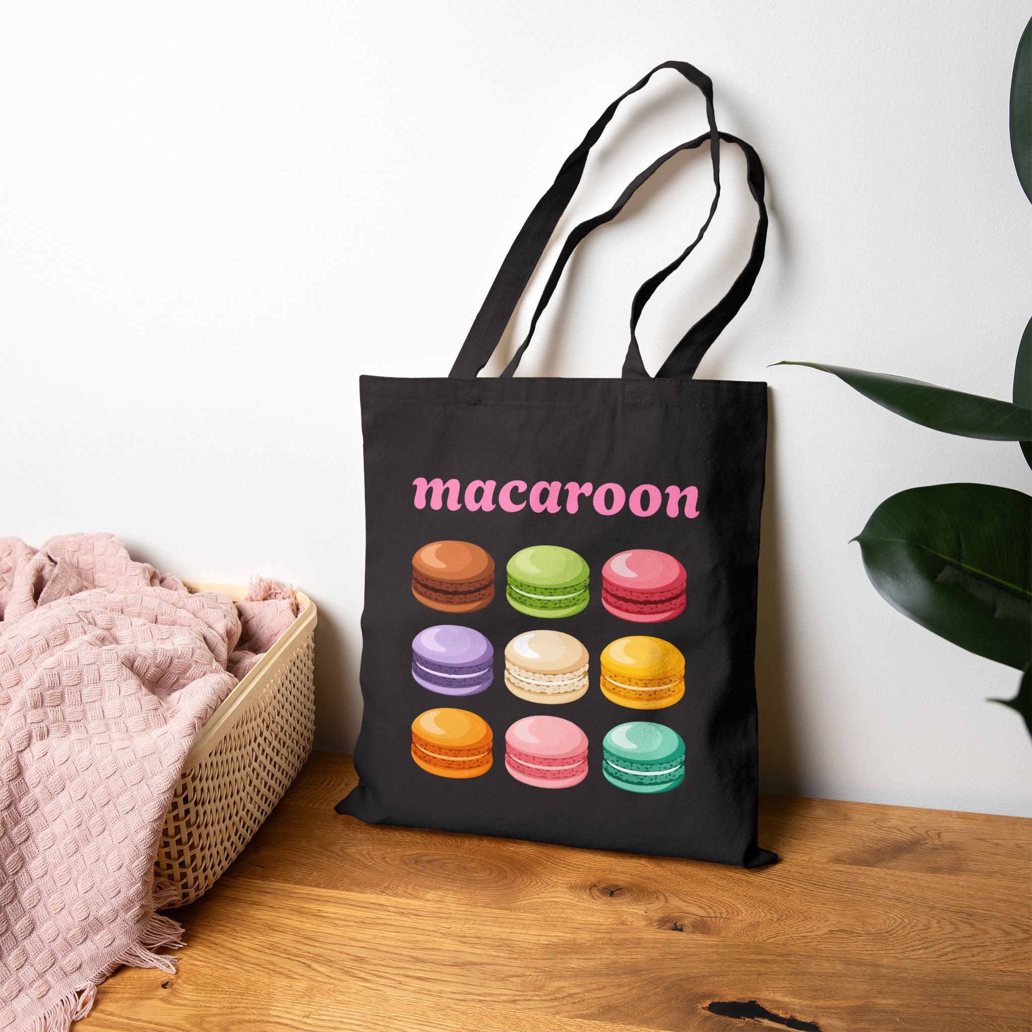 Colorful Macaron Cotton Canvas Tote Bag — Macaroon Pattern Shopper