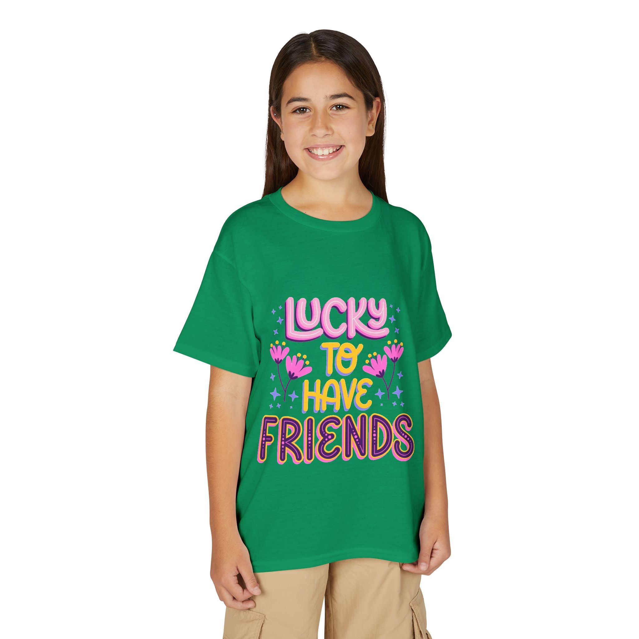 Youth T-Shirt — "Lucky to Have Friends" Cute Floral Friendship Tee