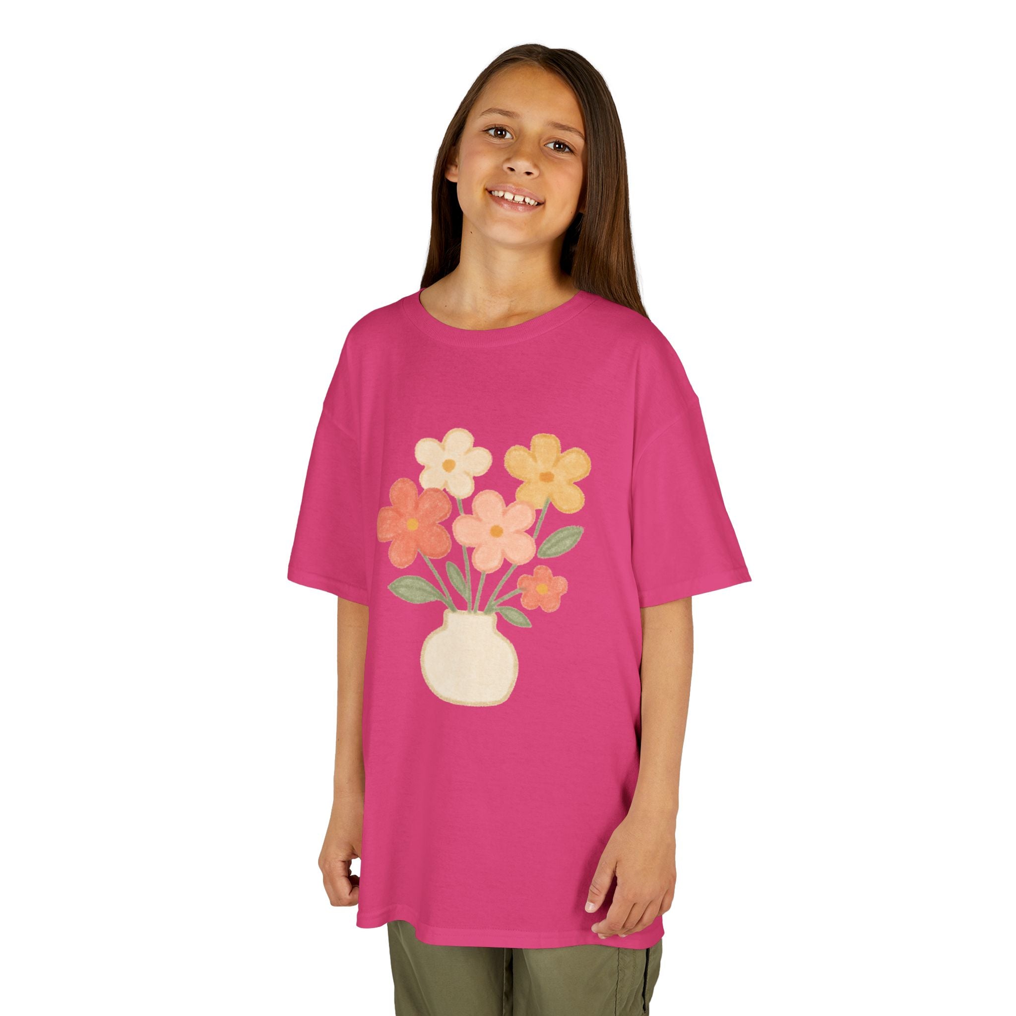 Kids Floral Vase Tee — Cute Retro Flower Graphic Shirt for Children