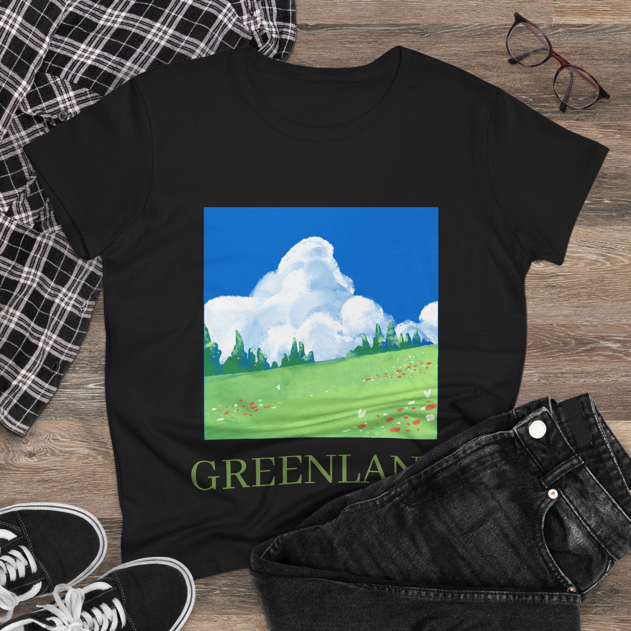 Greenland Scenic Tee — Pastel Meadow Graphic T‑Shirt