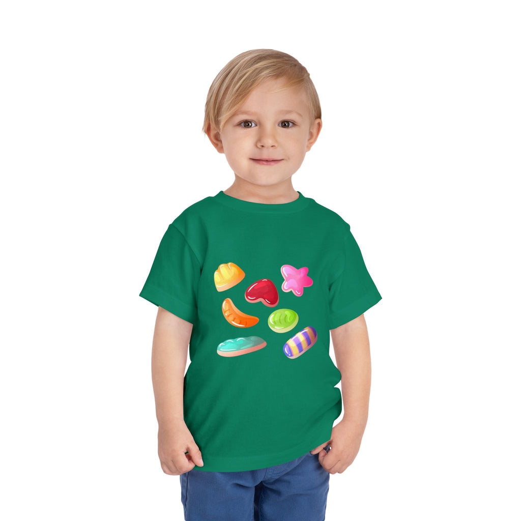 Toddler Candy Shapes Tee — Colorful Candy Heart Star Graphic Shirt for Kids