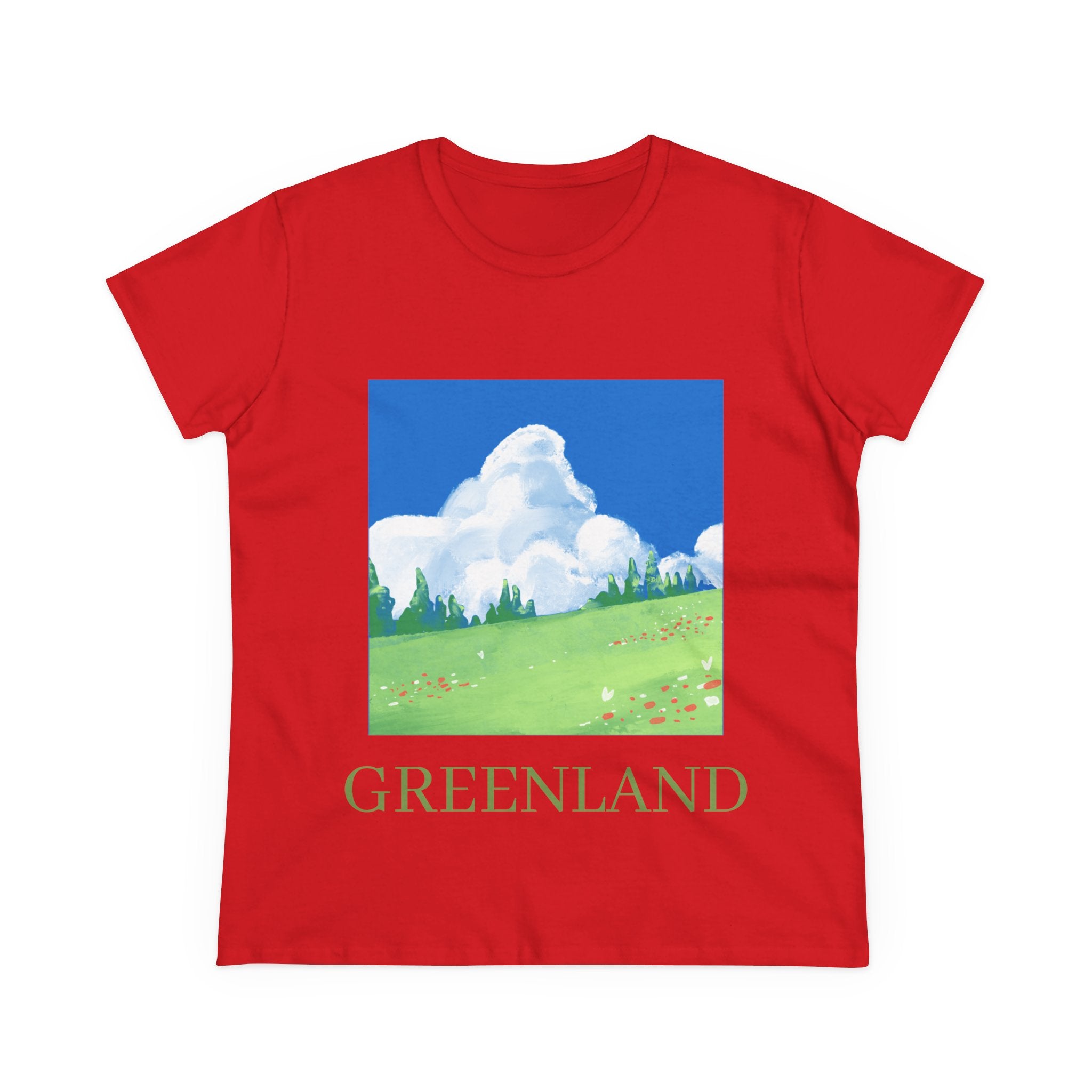 Greenland Scenic Tee — Pastel Meadow Graphic T‑Shirt