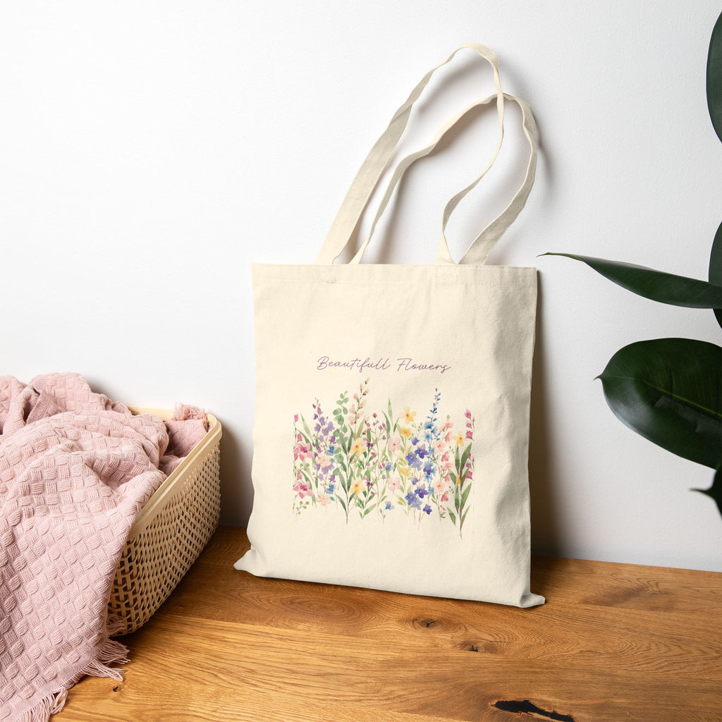 Floral Wildflower Cotton Tote Bag – “Grateful for Flowers” Eco Market Bag