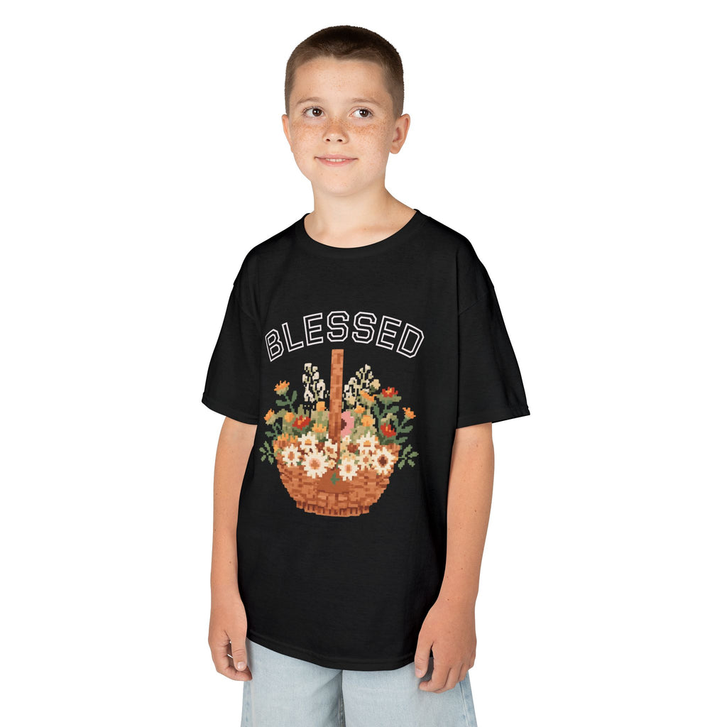 Kids 'Blessed' Floral Basket Tee — Cute Spring Youth T-Shirt