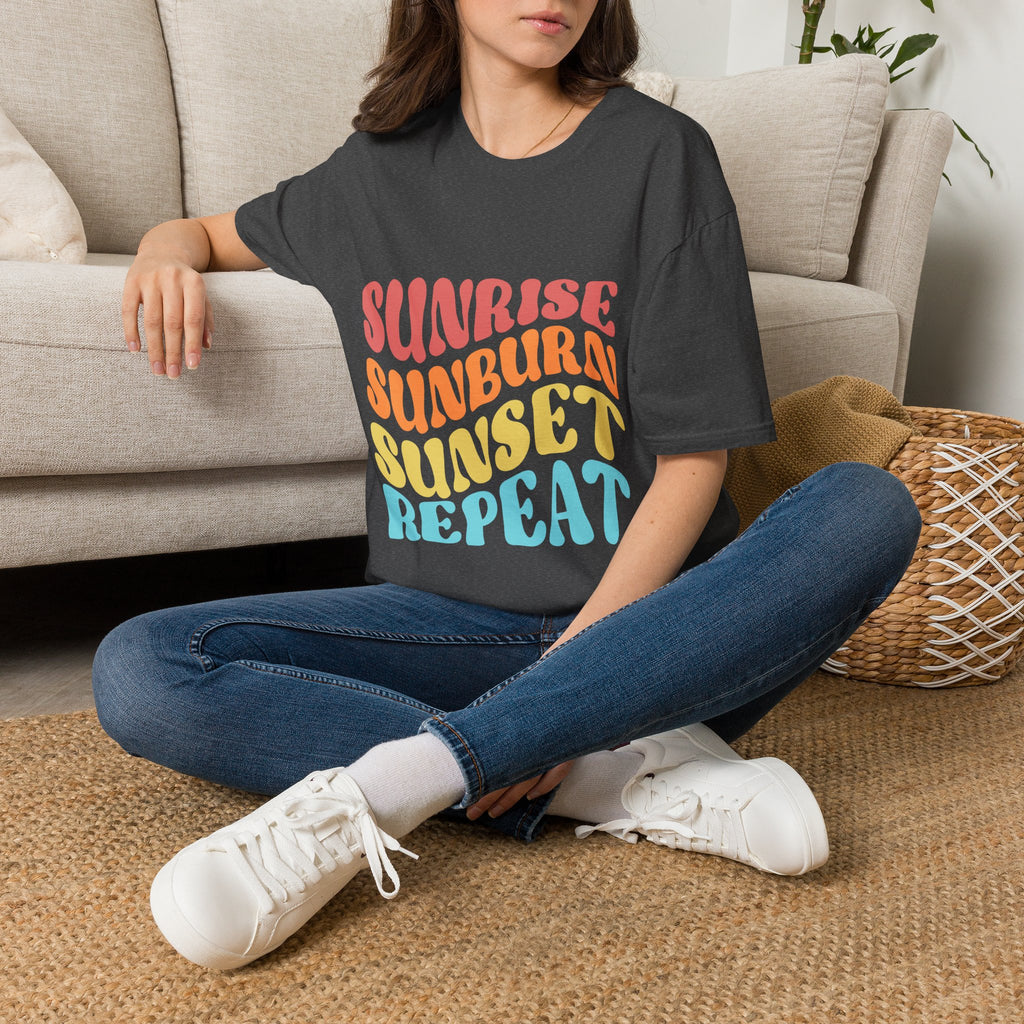 Sunrise Sunburn Sunset Repeat Text Printed T-Shirt