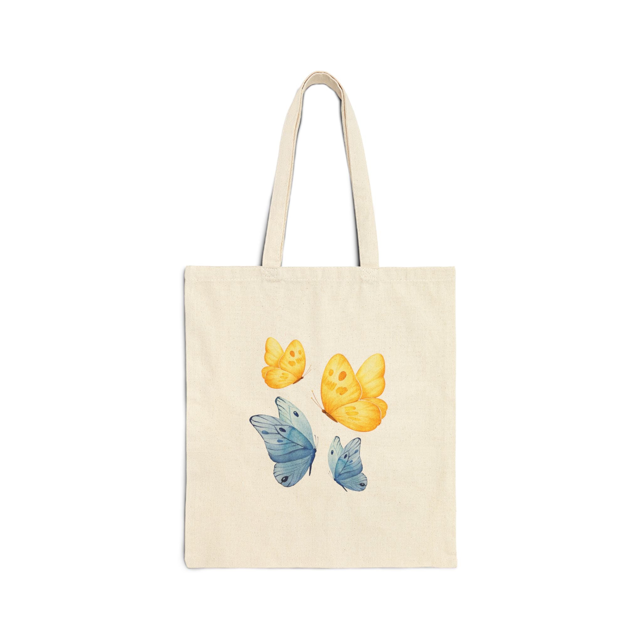 Butterfly Watercolor Tote Bag — Yellow & Blue Canvas Shopper