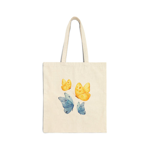 Butterfly Watercolor Tote Bag — Yellow & Blue Canvas Shopper