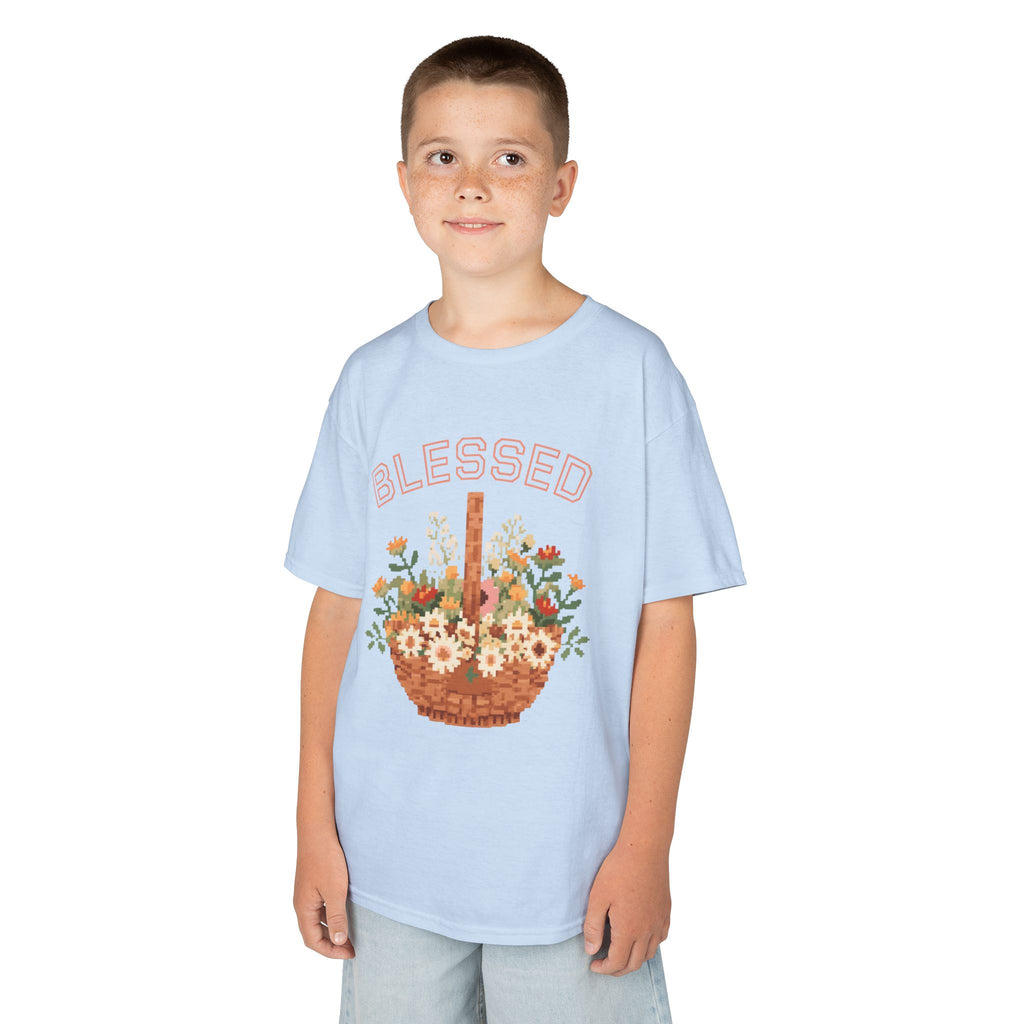 Kids 'Blessed' Floral Basket Tee — Cute Spring Youth T-Shirt