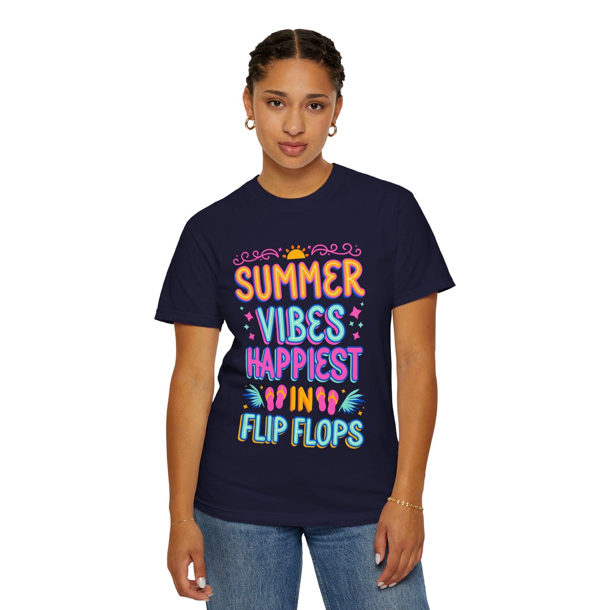 Summer Vibes Happiest in Flip Flops Text Printed Unisex T-Shirt