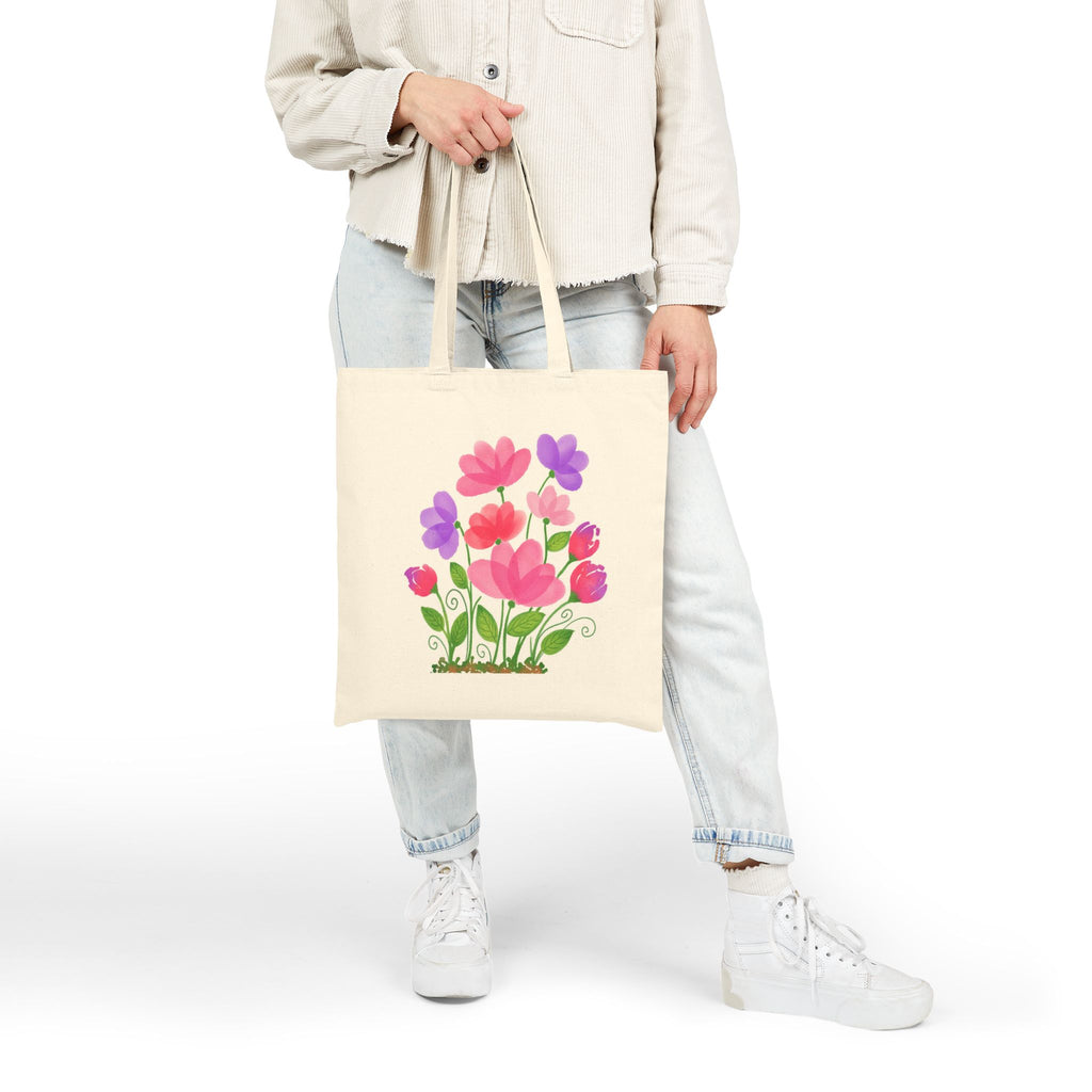 Floral Blossom Pink & Purple Wildflower Cotton Canvas Tote Bag