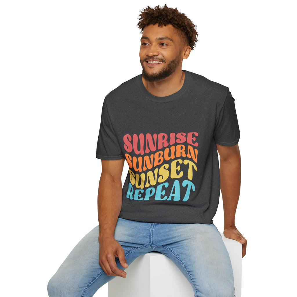 Sunrise Sunburn Sunset Repeat Text Printed T-Shirt