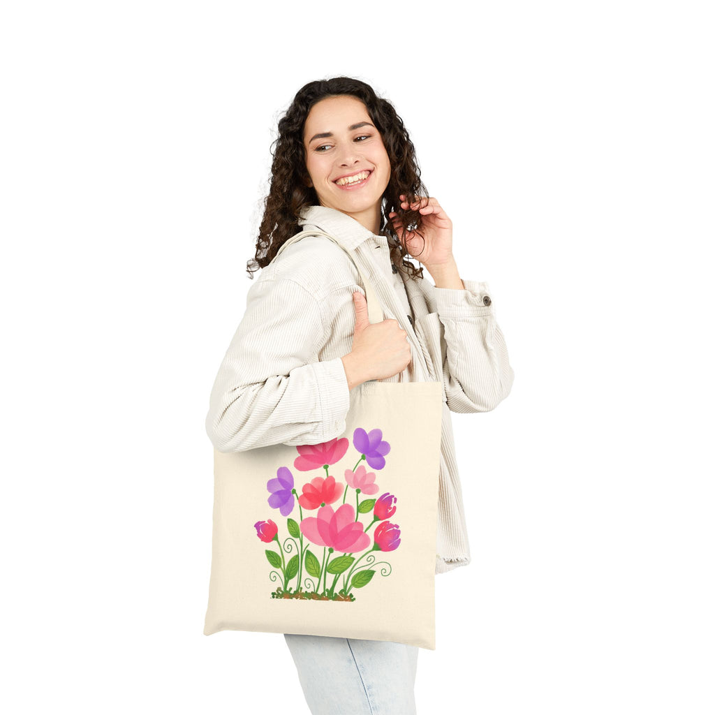 Floral Blossom Pink & Purple Wildflower Cotton Canvas Tote Bag