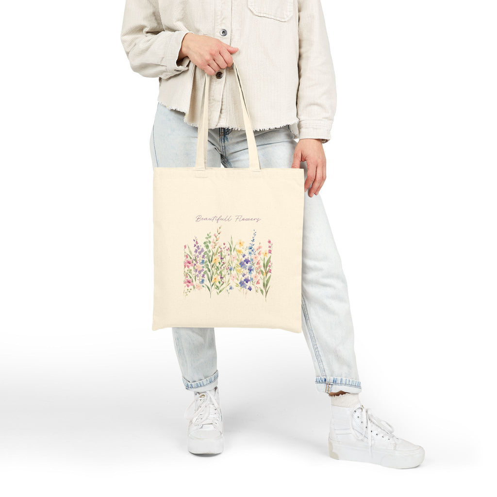 Floral Wildflower Cotton Tote Bag – “Grateful for Flowers” Eco Market Bag