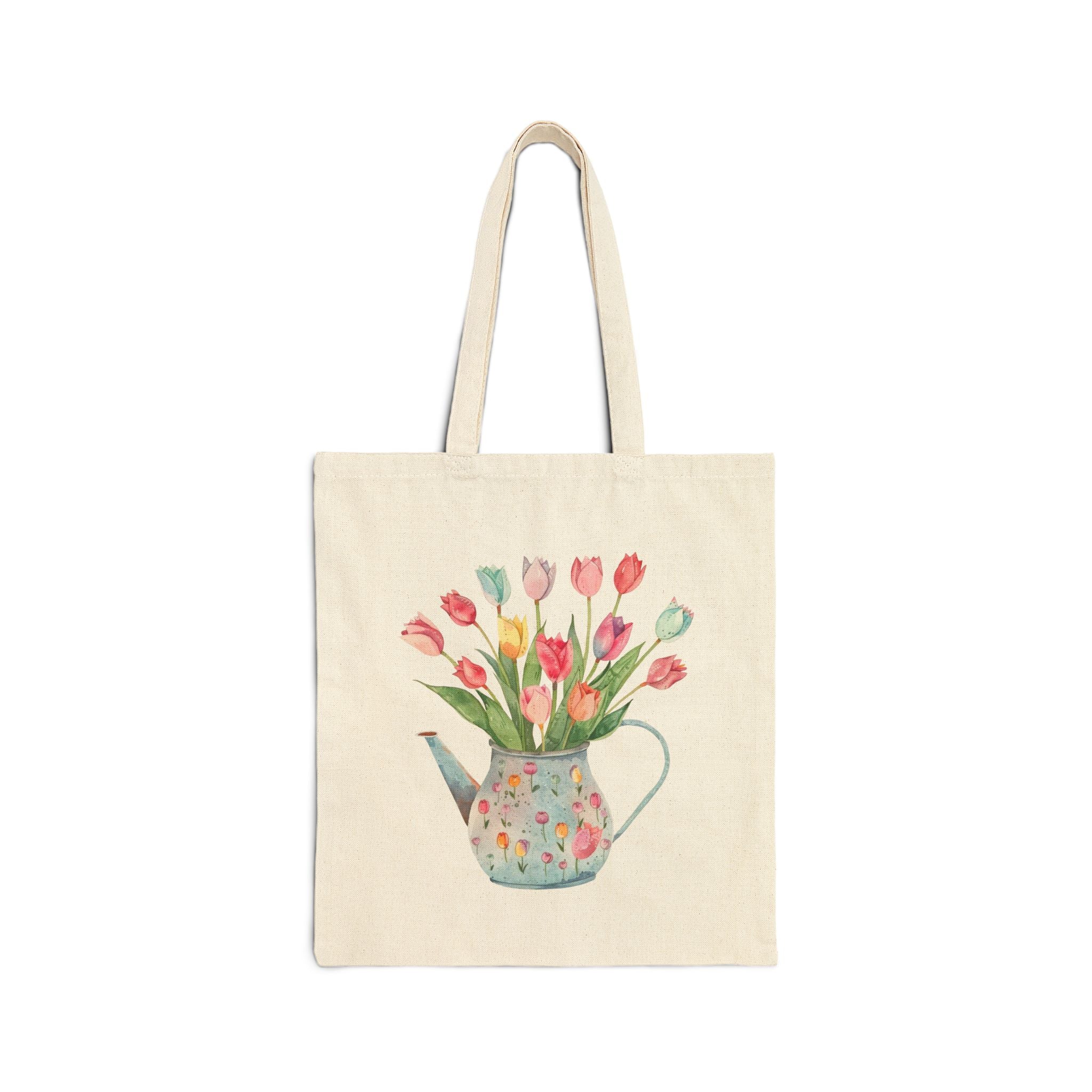 Pastel Potted Flowers Cotton Canvas Tote Bag — Floral Bloom Design