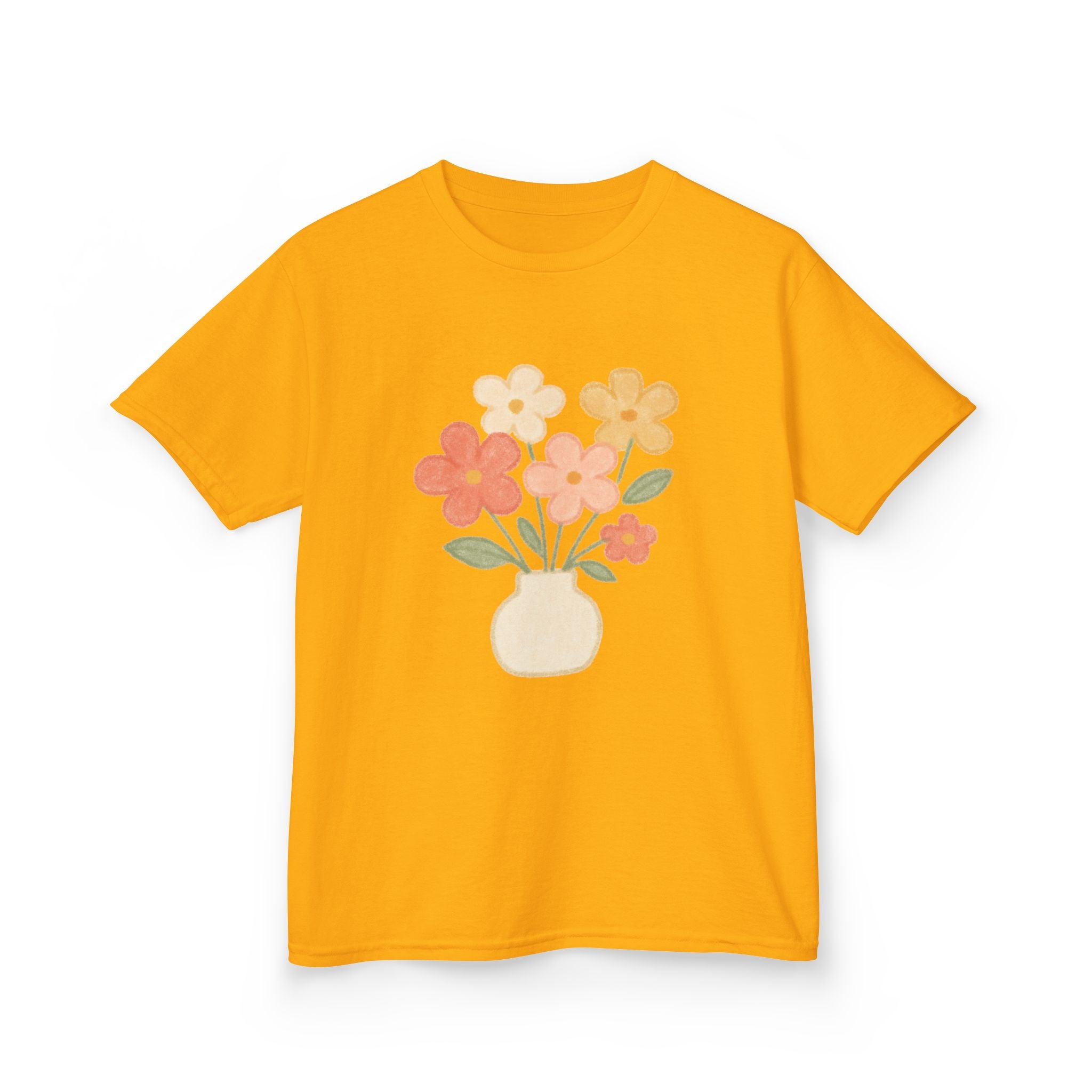 Kids Floral Vase Tee — Cute Retro Flower Graphic Shirt for Children
