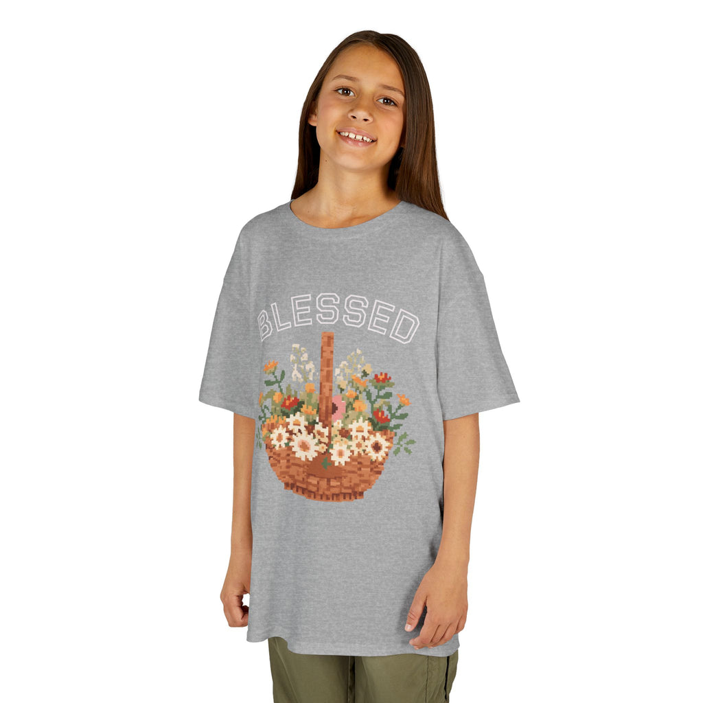 Kids 'Blessed' Floral Basket Tee — Cute Spring Youth T-Shirt