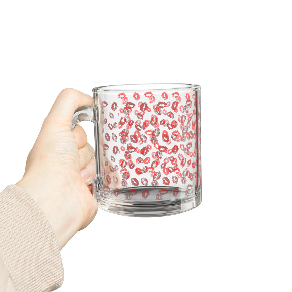 Red Lip Print Glass Mug — 10oz Coffee & Tea Cup