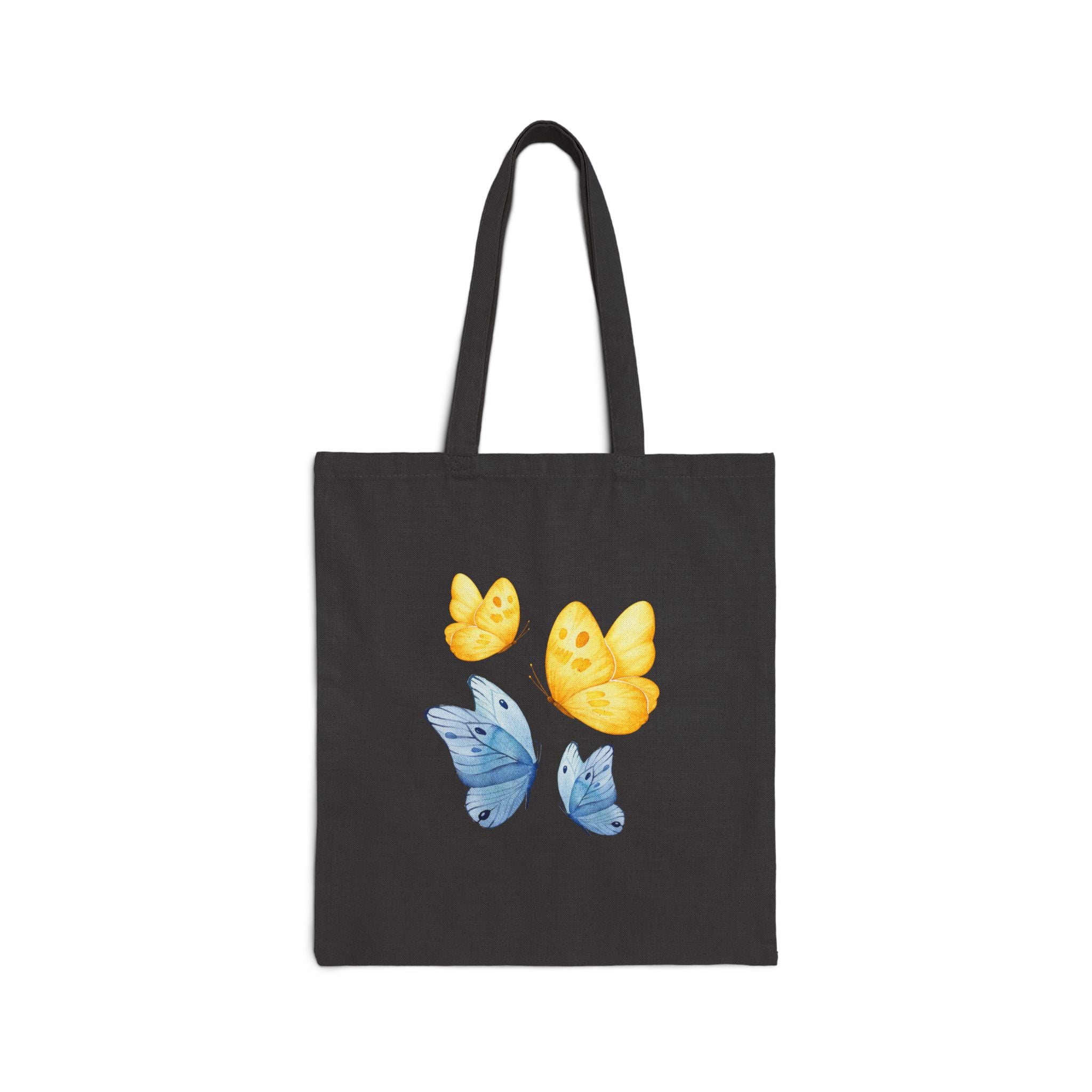 Butterfly Watercolor Tote Bag — Yellow & Blue Canvas Shopper