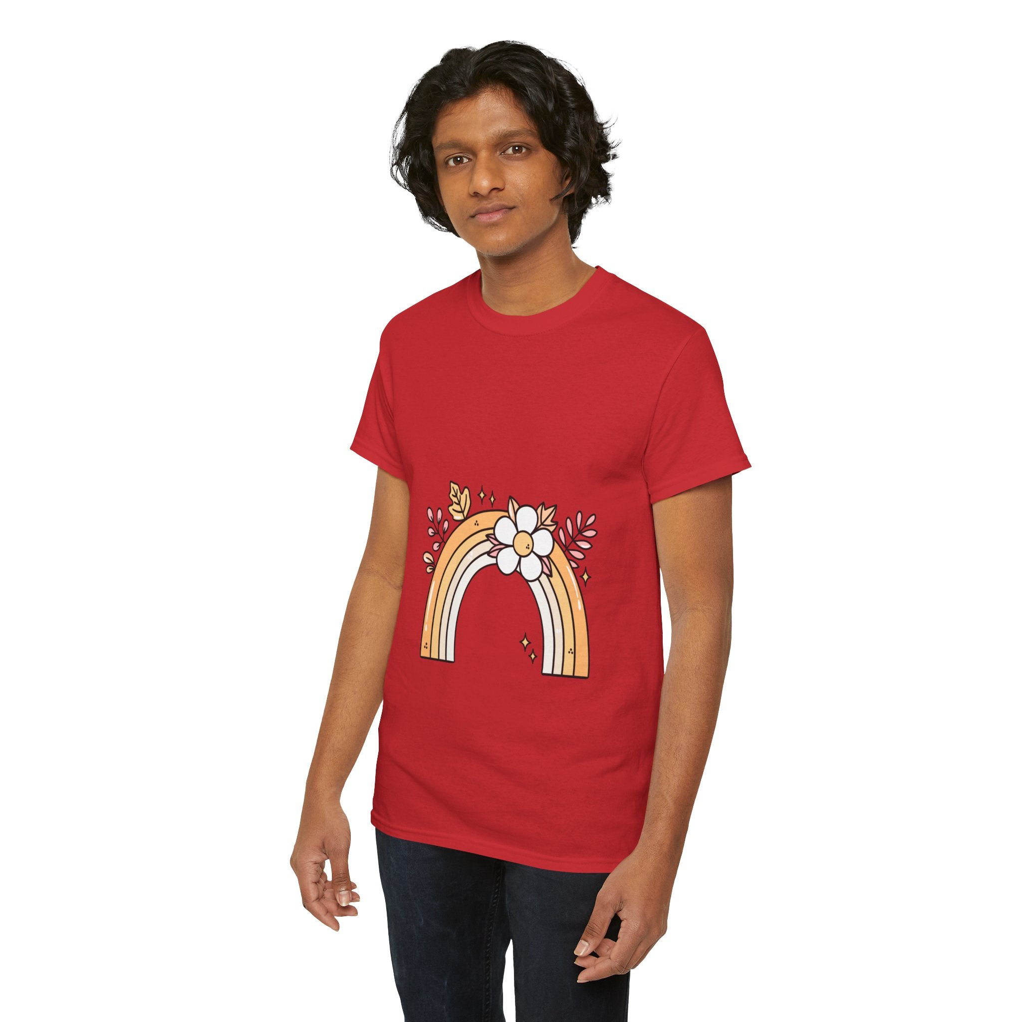 Cute Floral Rainbow Tee — Boho Daisy Rainbow Graphic T-Shirt