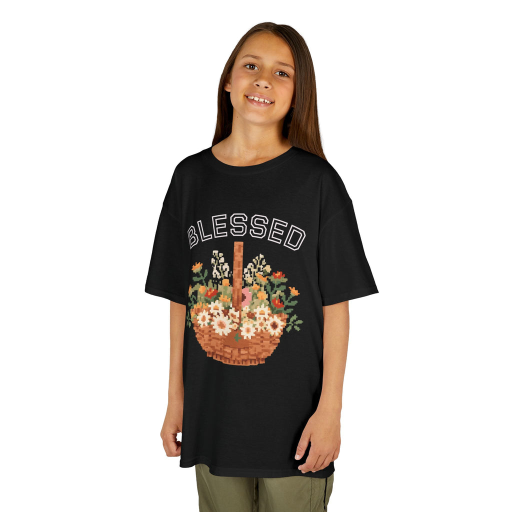 Kids 'Blessed' Floral Basket Tee — Cute Spring Youth T-Shirt
