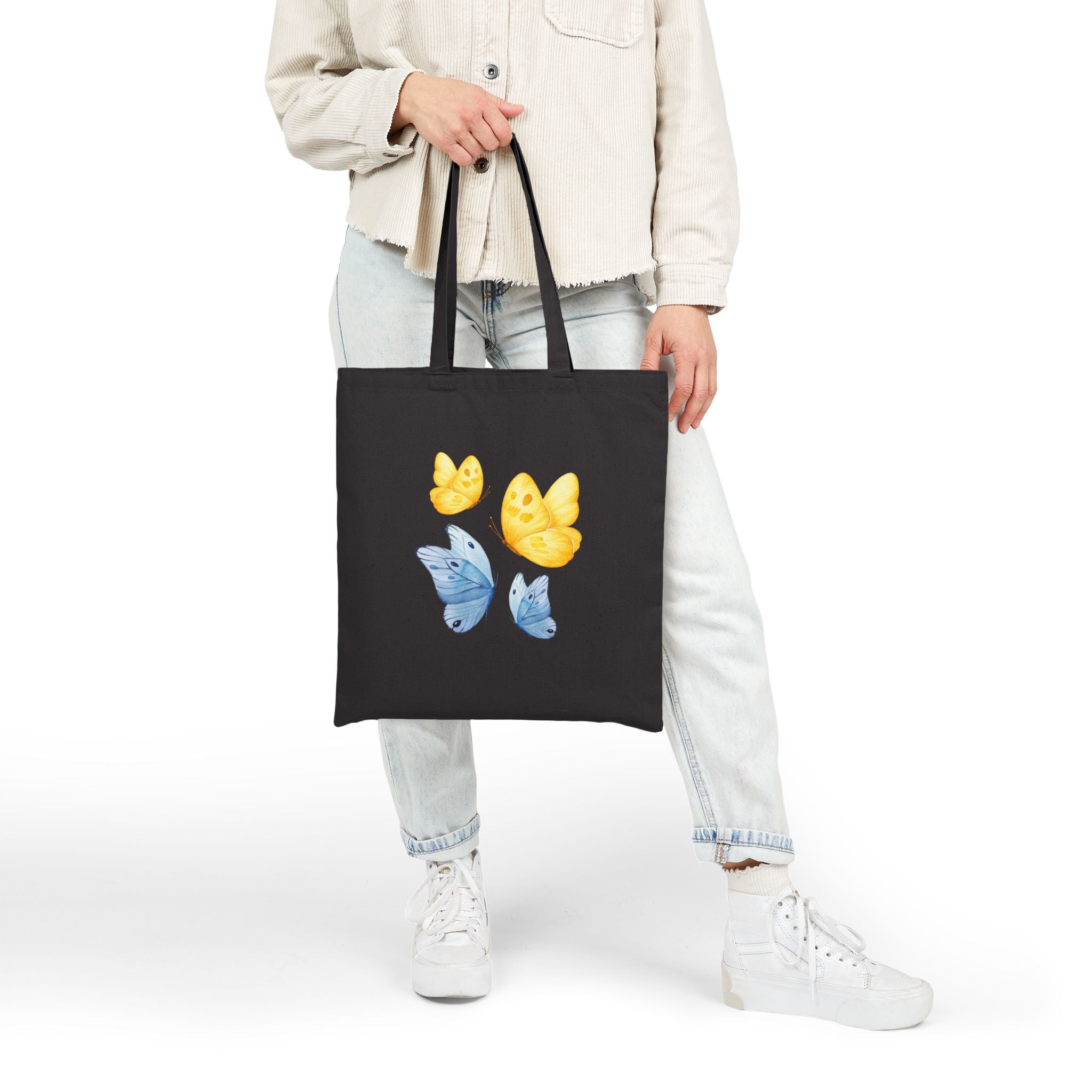 Butterfly Watercolor Tote Bag — Yellow & Blue Canvas Shopper