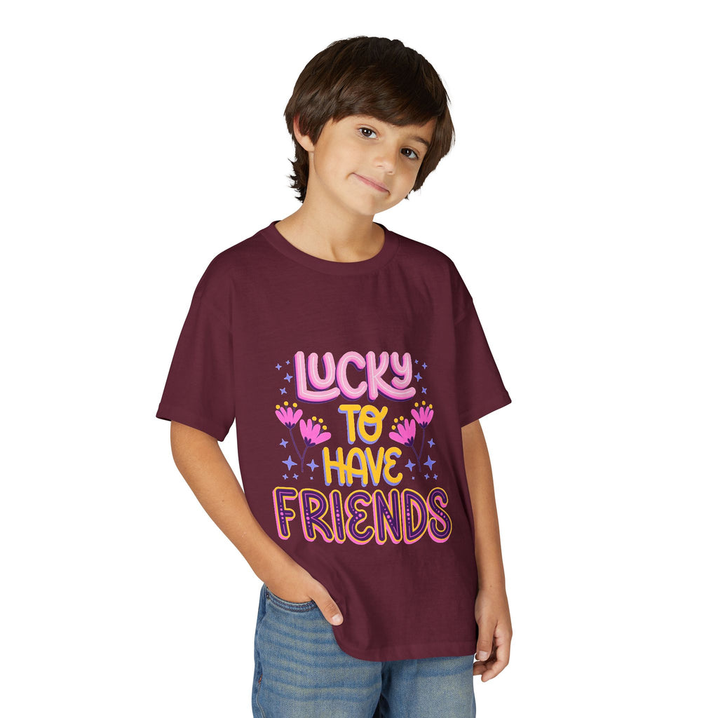Youth T-Shirt — "Lucky to Have Friends" Cute Floral Friendship Tee