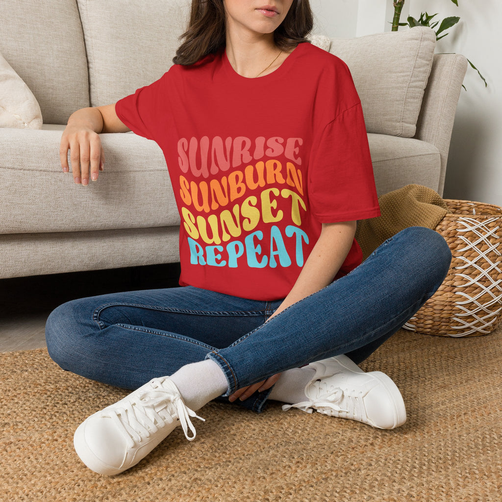 Sunrise Sunburn Sunset Repeat Text Printed T-Shirt